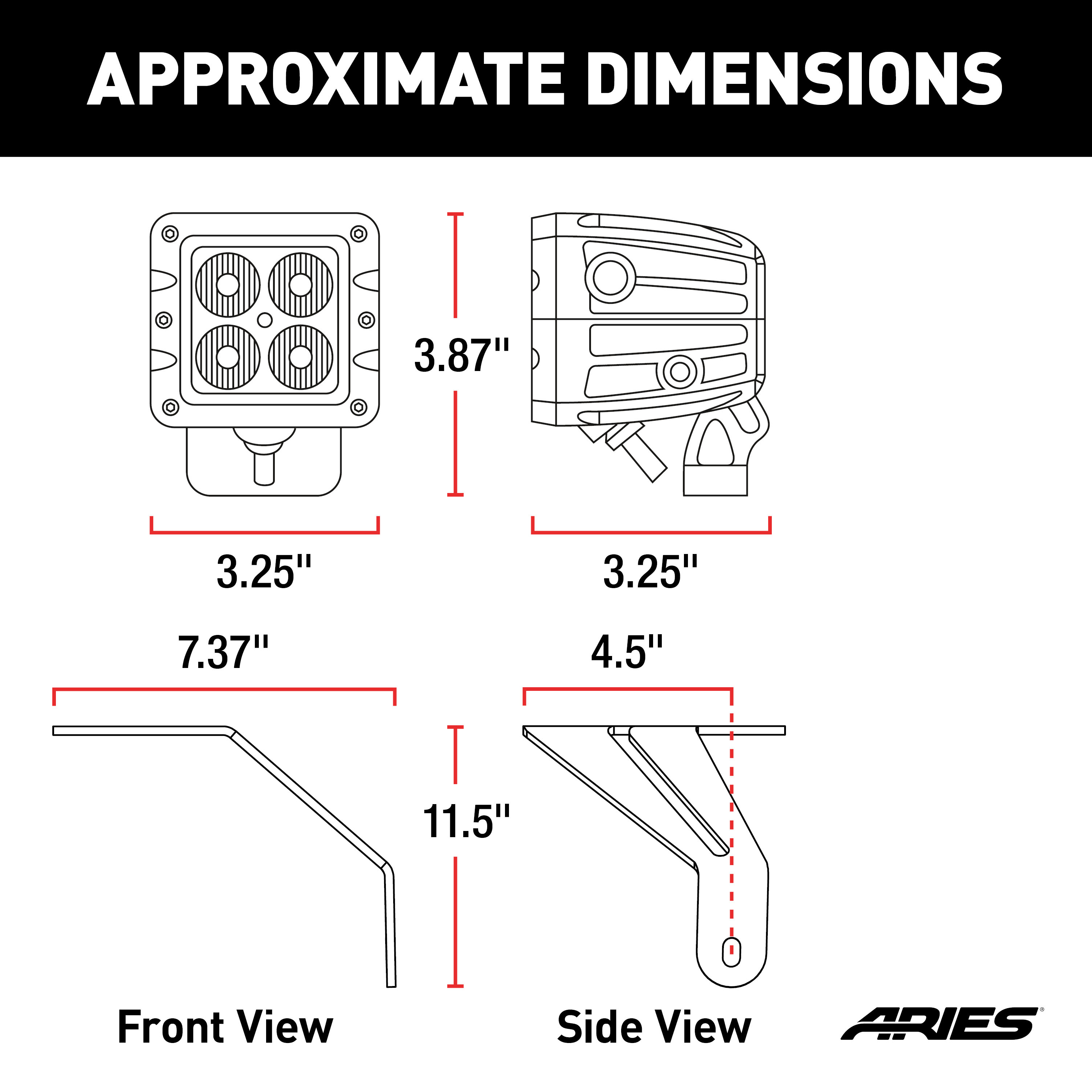 ARIES 1501305 LED Lights for Jeep Wrangler JL, Gladiator, Windshield Brackets, 2-Inch, 2,200-Lumen Spot Beams thumbnail 1