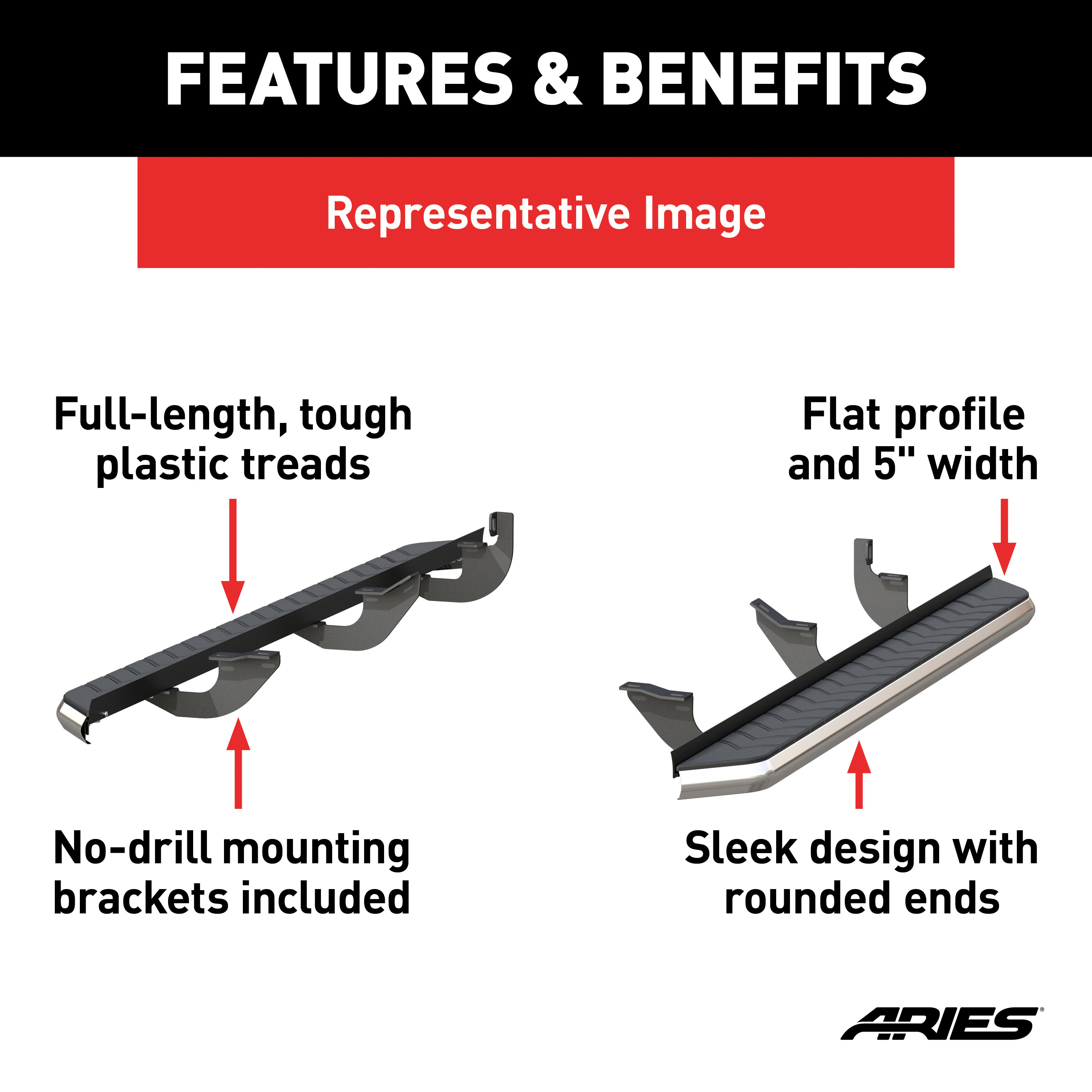 ARIES 2051011 AeroTread 5 x 70-Inch Polished Stainless SUV Running Boards, Select Nissan Pathfinder thumbnail 3
