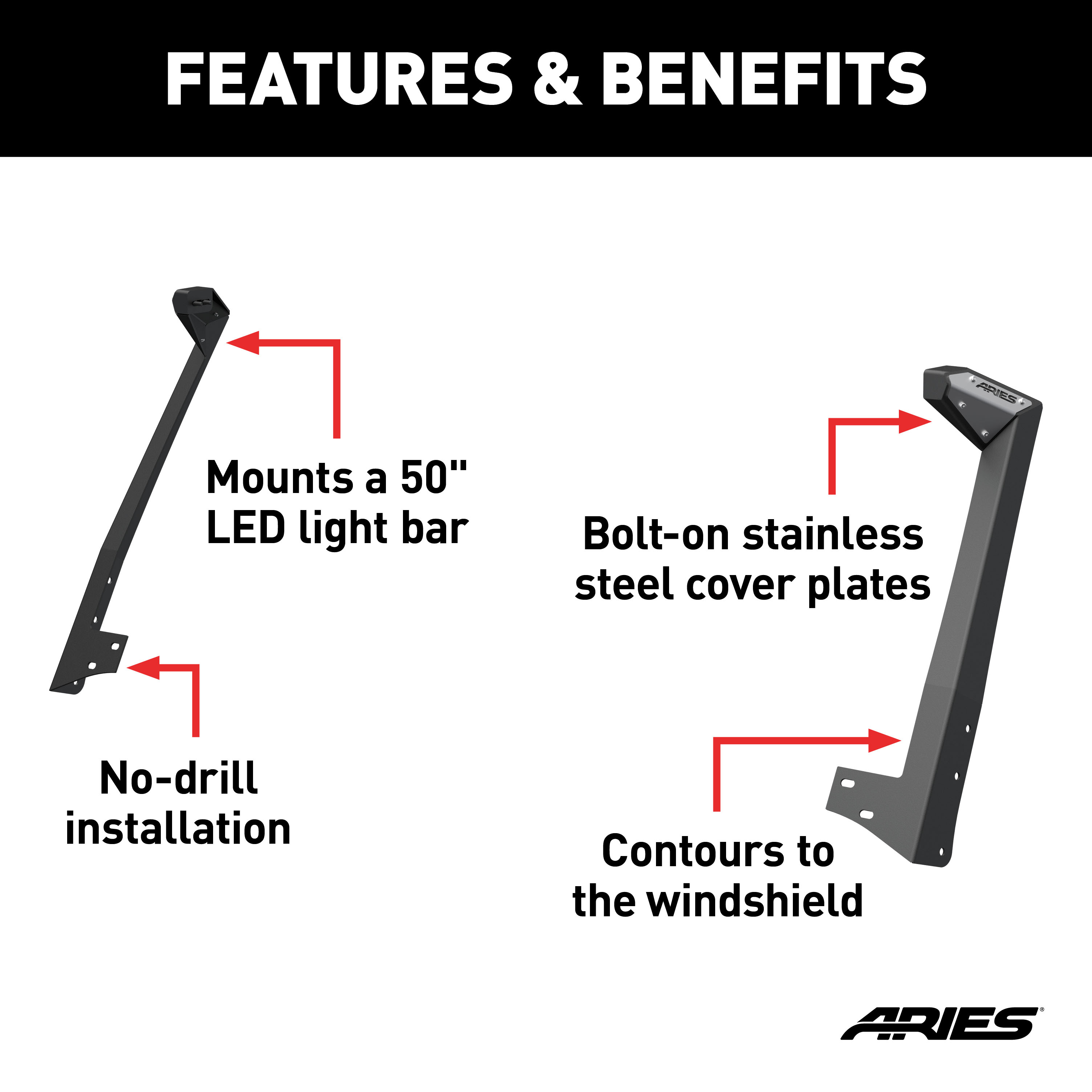 ARIES 15911 Jeep Wrangler JK Roof Light Brackets, LEDs Sold Separately thumbnail 1