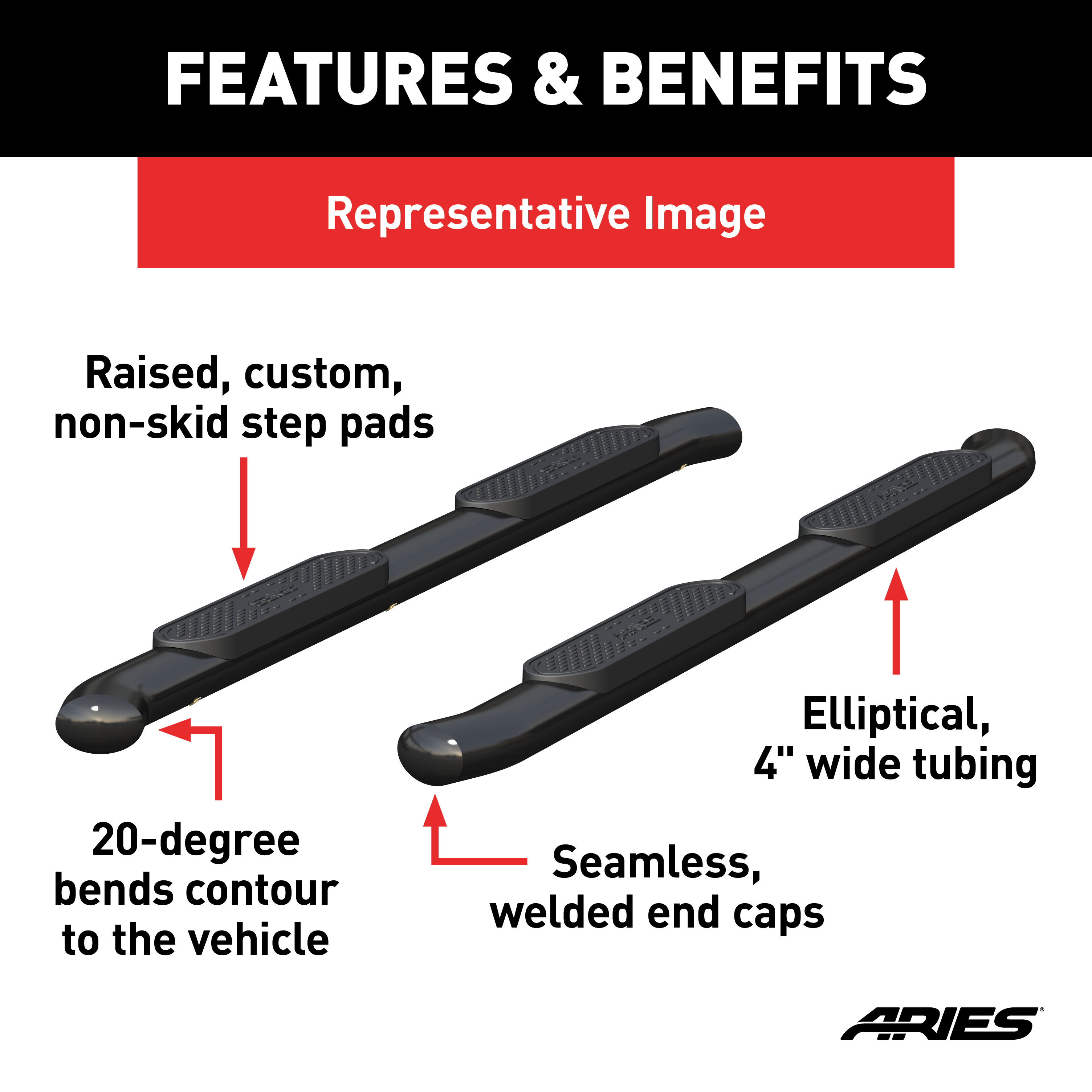 ARIES S222008 4-Inch Oval Black Steel Nerf Bars, Select Toyota Tacoma thumbnail 2