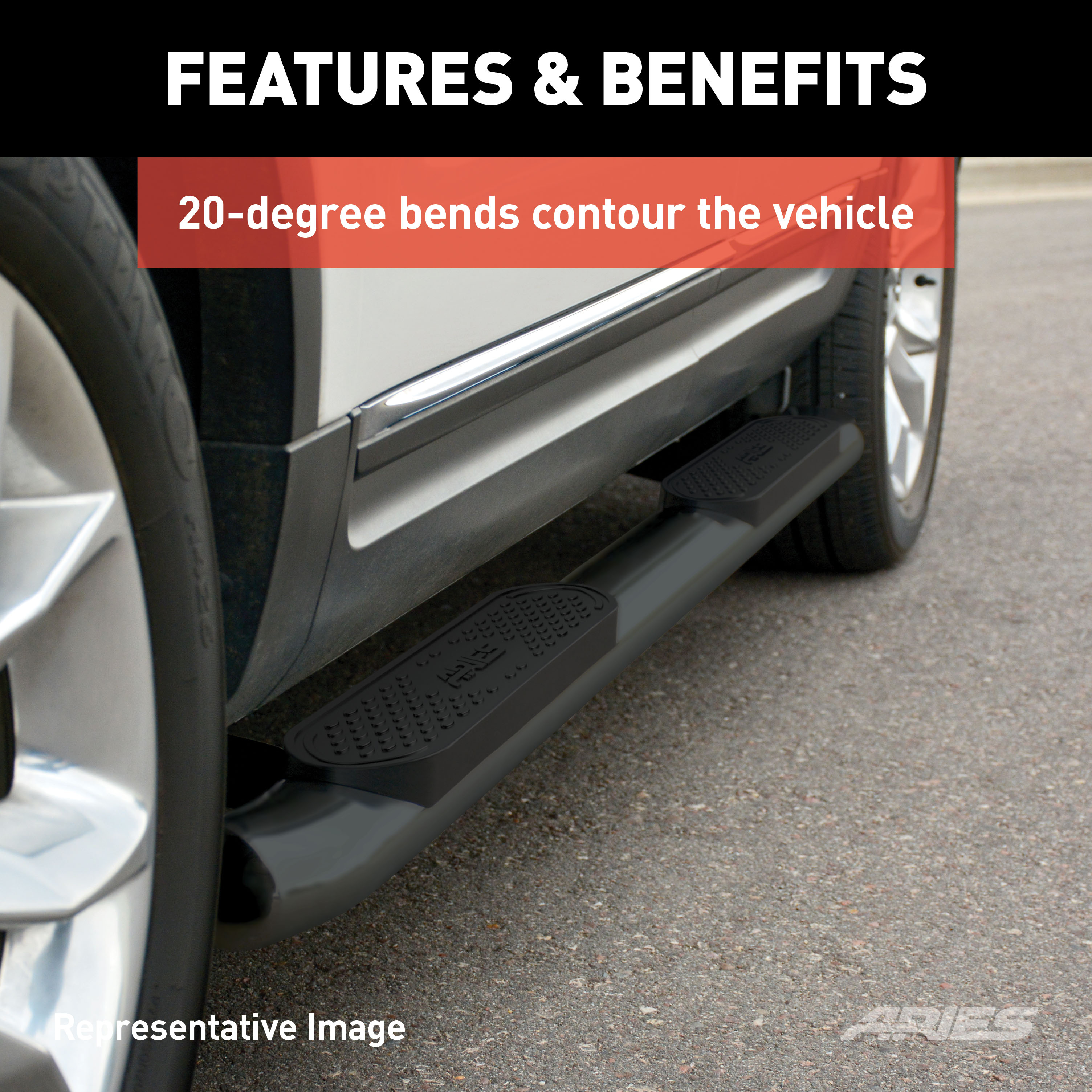 ARIES S222008 4-Inch Oval Black Steel Nerf Bars, Select Toyota Tacoma thumbnail 4