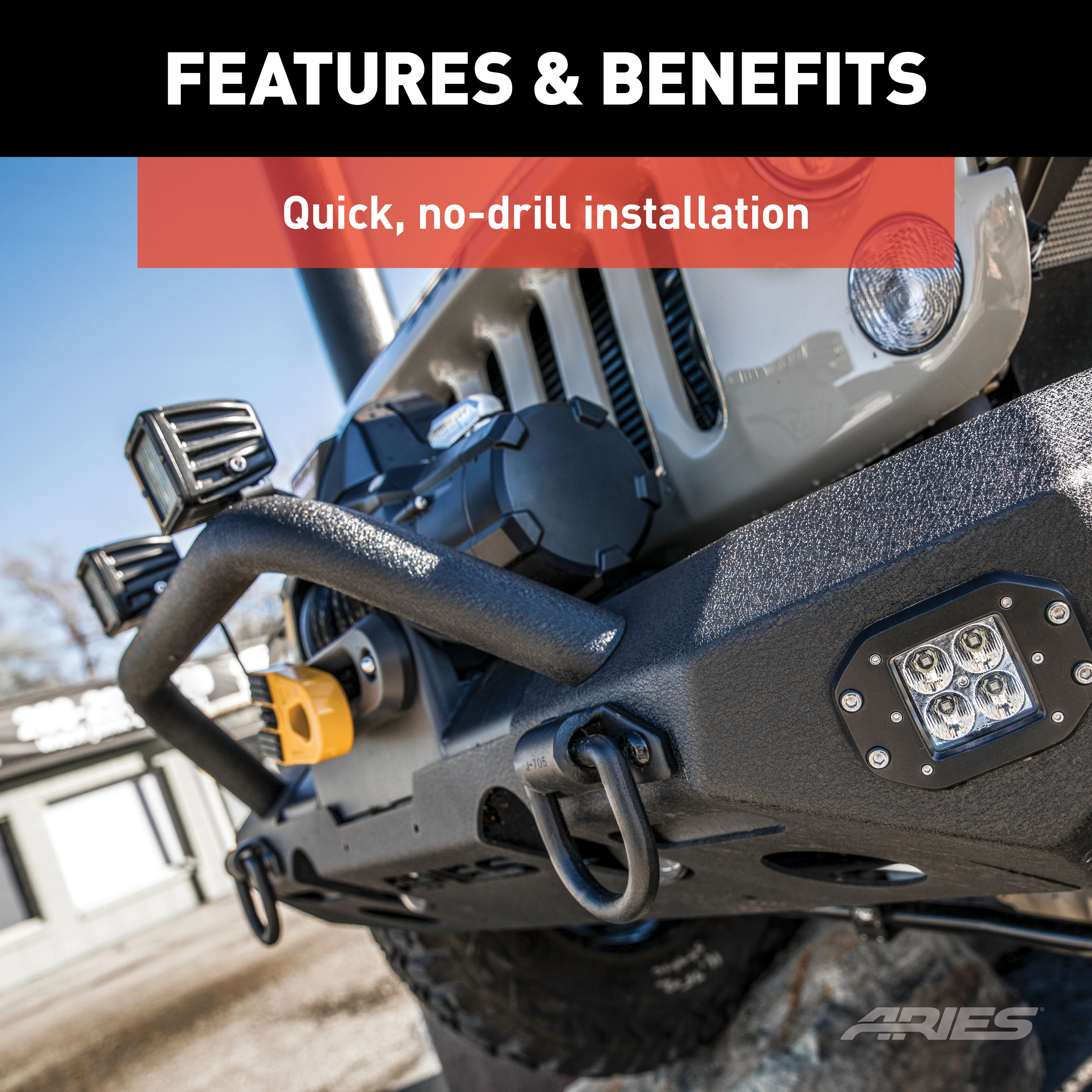 ARIES 2081252 TrailChaser Black Aluminum Front Jeep Bumper Round Center Brush Guard Only thumbnail 5