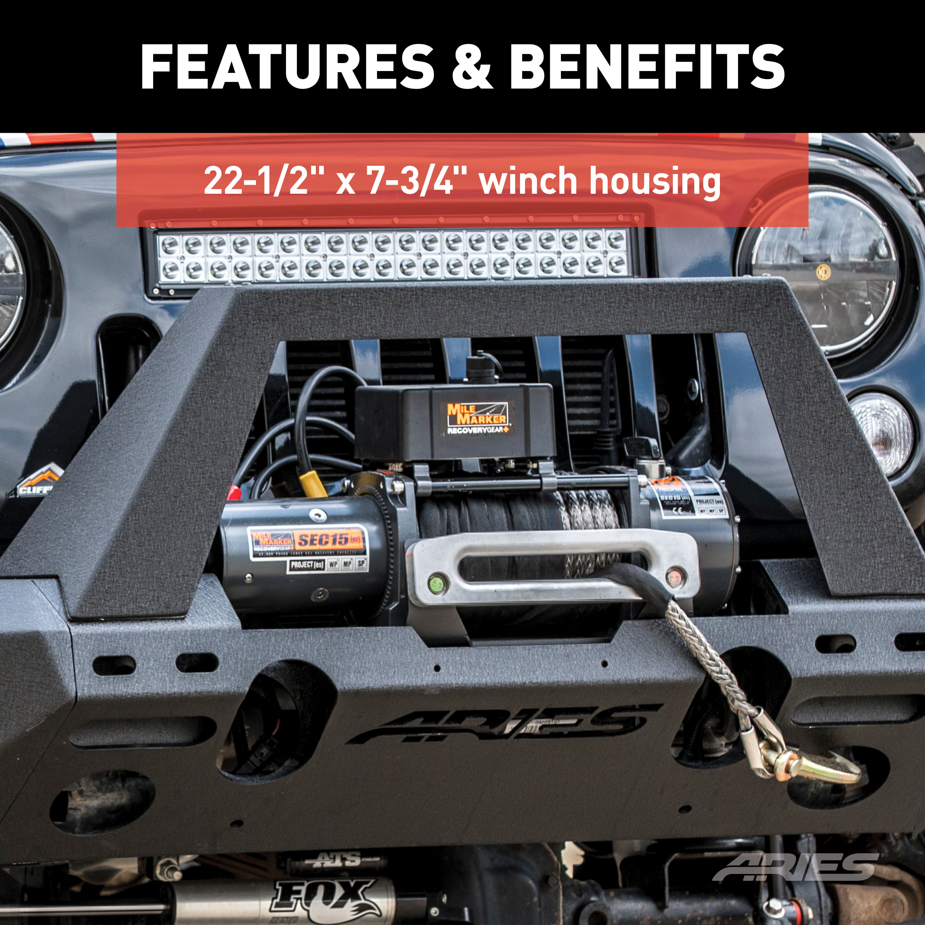 ARIES 2082046 TrailChaser Black Aluminum Front Bumper with LED Lights and Winch Mount, Select Jeep Wrangler JK thumbnail 5