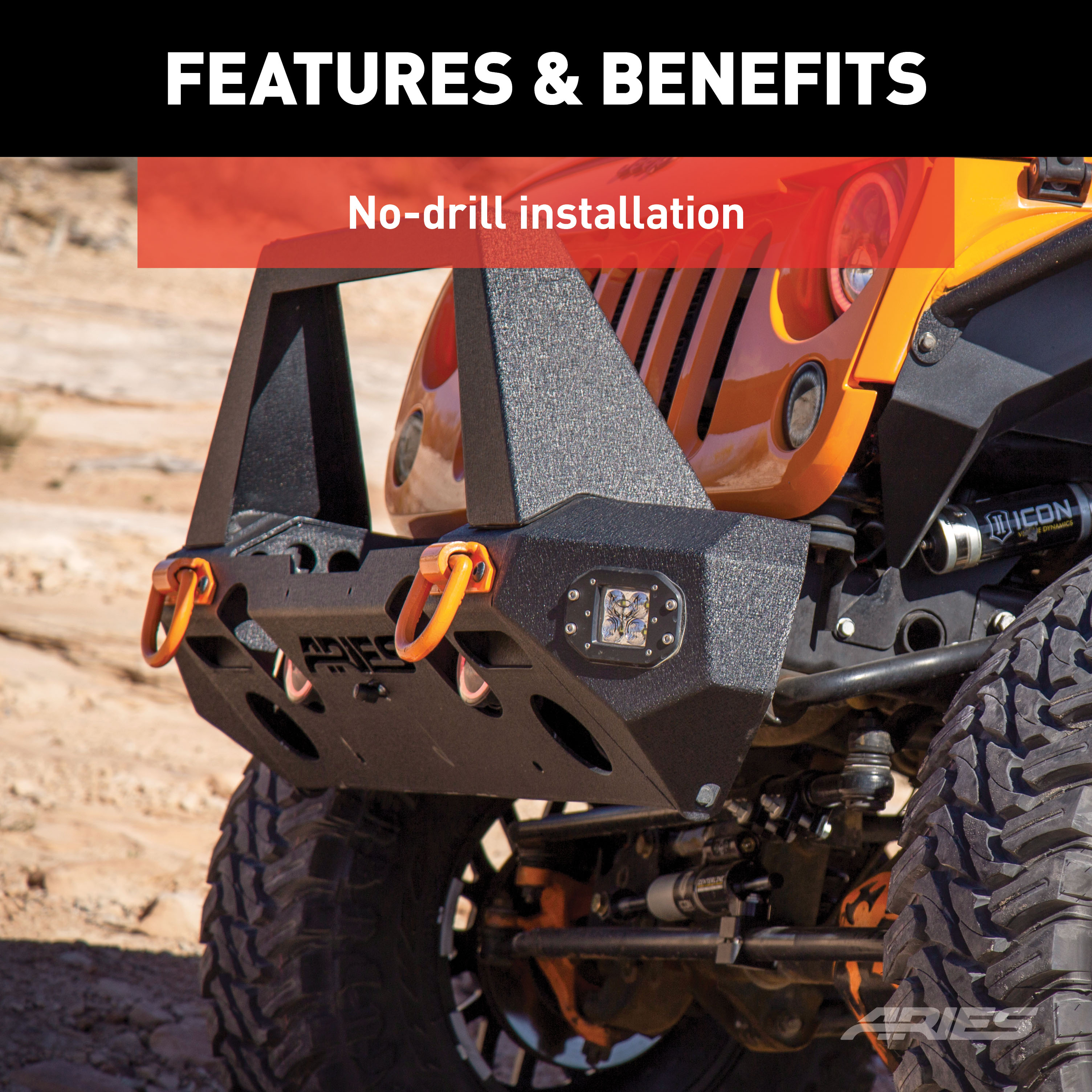 ARIES 2082046 TrailChaser Black Aluminum Front Bumper with LED Lights and Winch Mount, Select Jeep Wrangler JK thumbnail 7