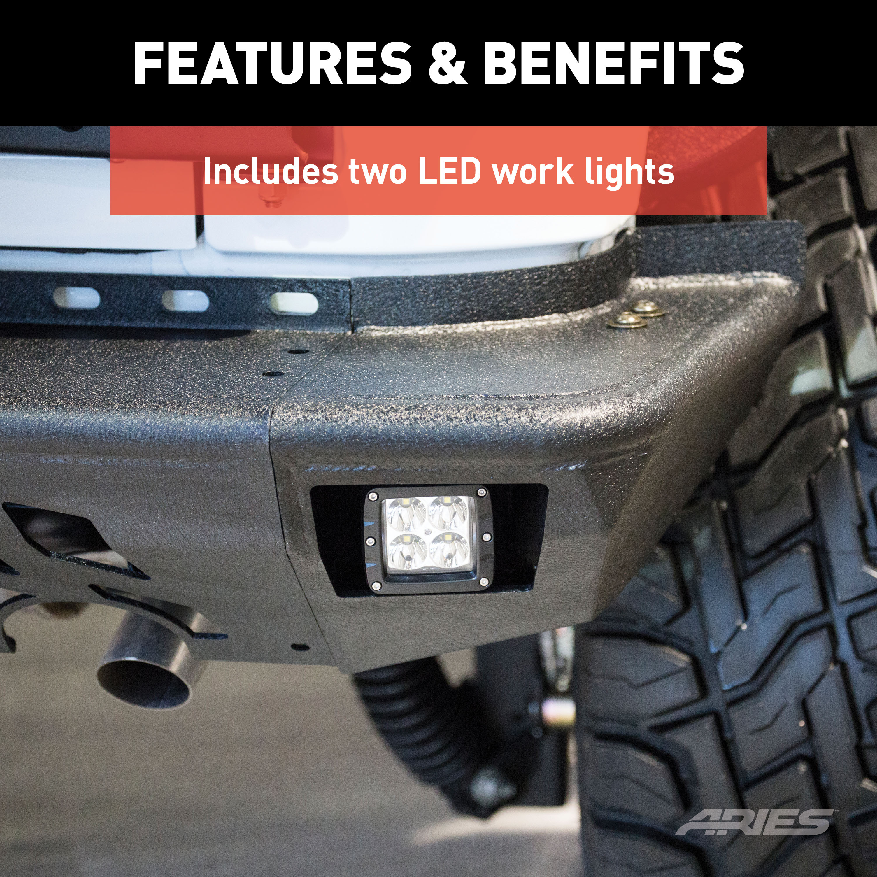 ARIES 2082060 TrailChaser Black Steel Rear Bumper with LED Lights, Select Jeep Wrangler JK thumbnail 5