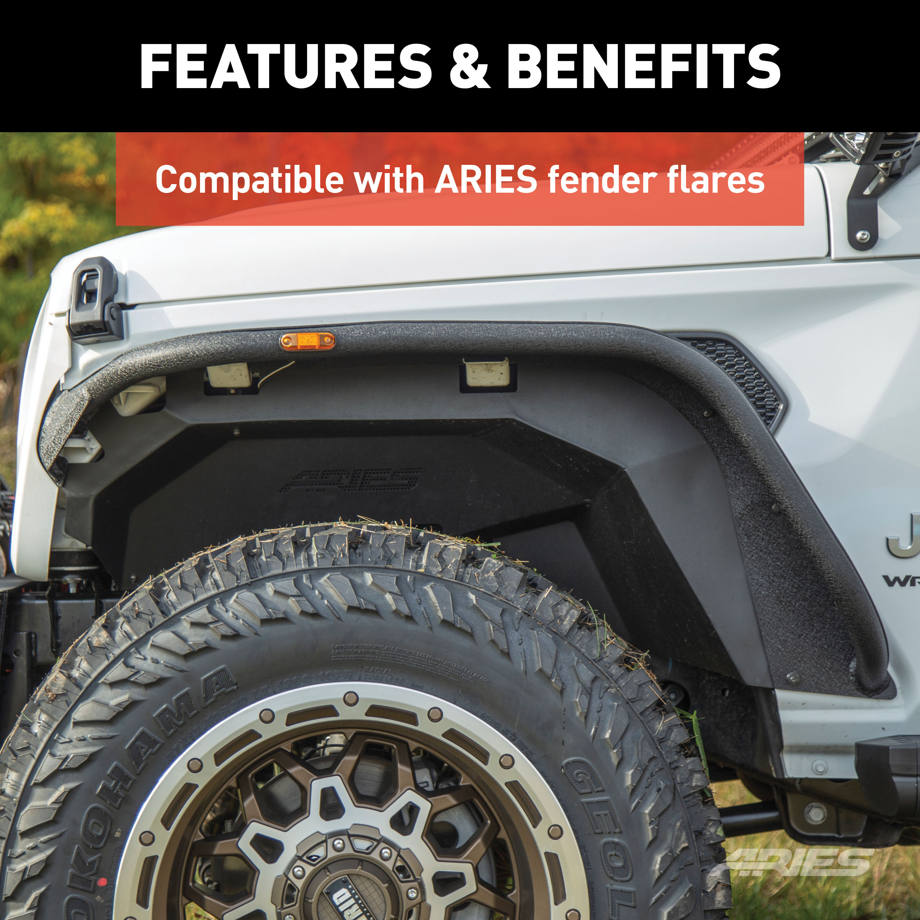 ARIES 2500650 Black Aluminum Front and Rear Jeep Wrangler JL Inner Fender Liner Wheel Well Guard Covers thumbnail 4