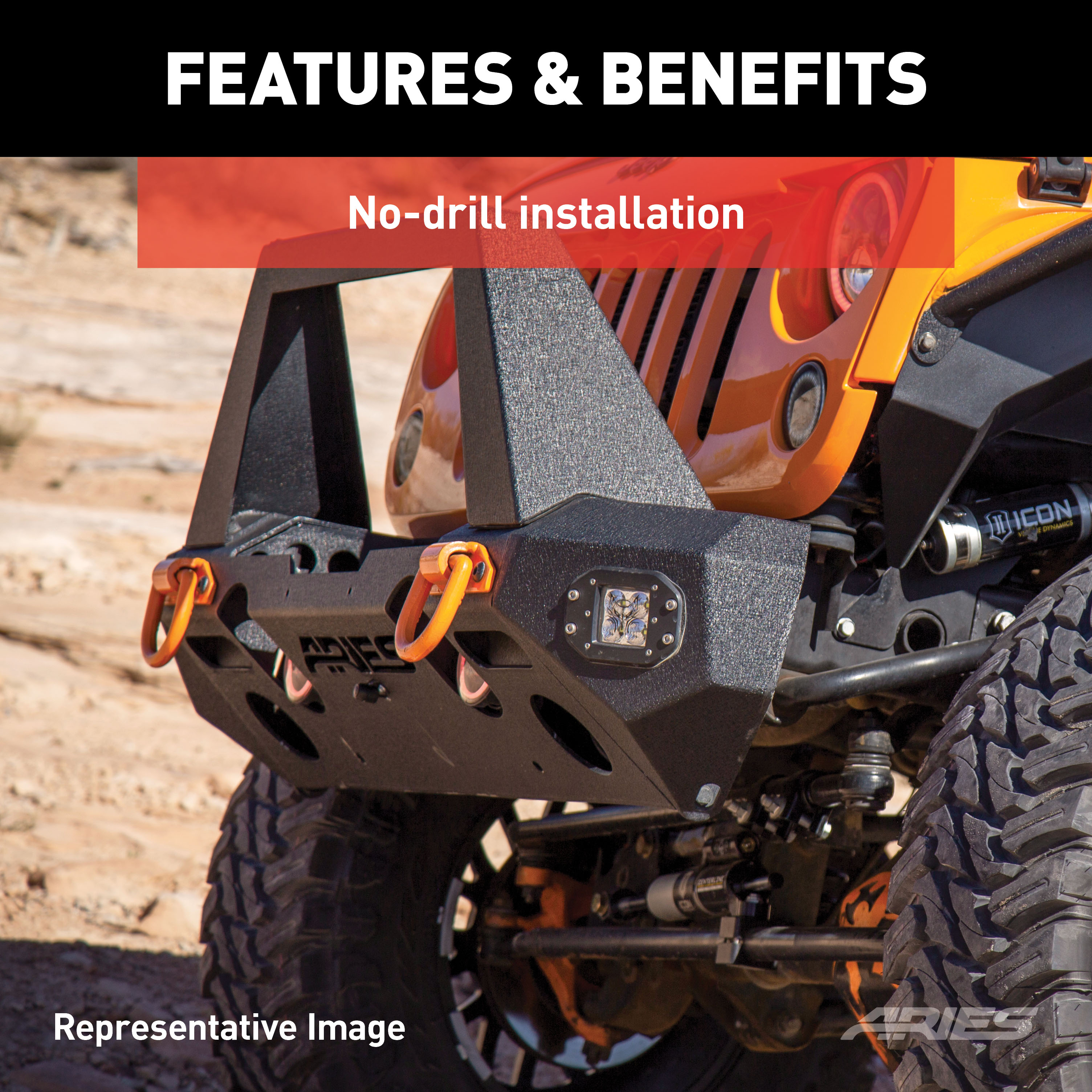 ARIES 2082095 TrailChaser Black Aluminum Front Bumper with LED Lights and Winch Mount, Select Jeep Wrangler JL, Gladiator thumbnail 6