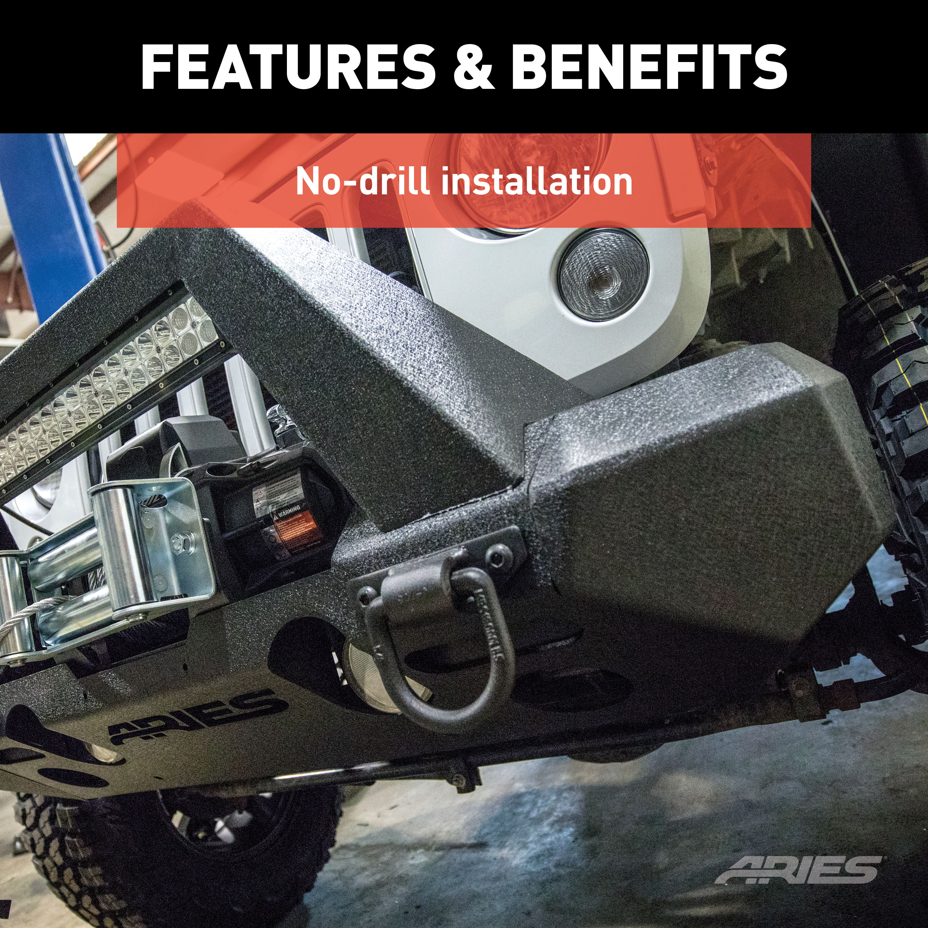 ARIES 2082055 TrailChaser Black Aluminum Front Bumper with Brush Guard and Winch Mount, Select Jeep Wrangler JK thumbnail 6