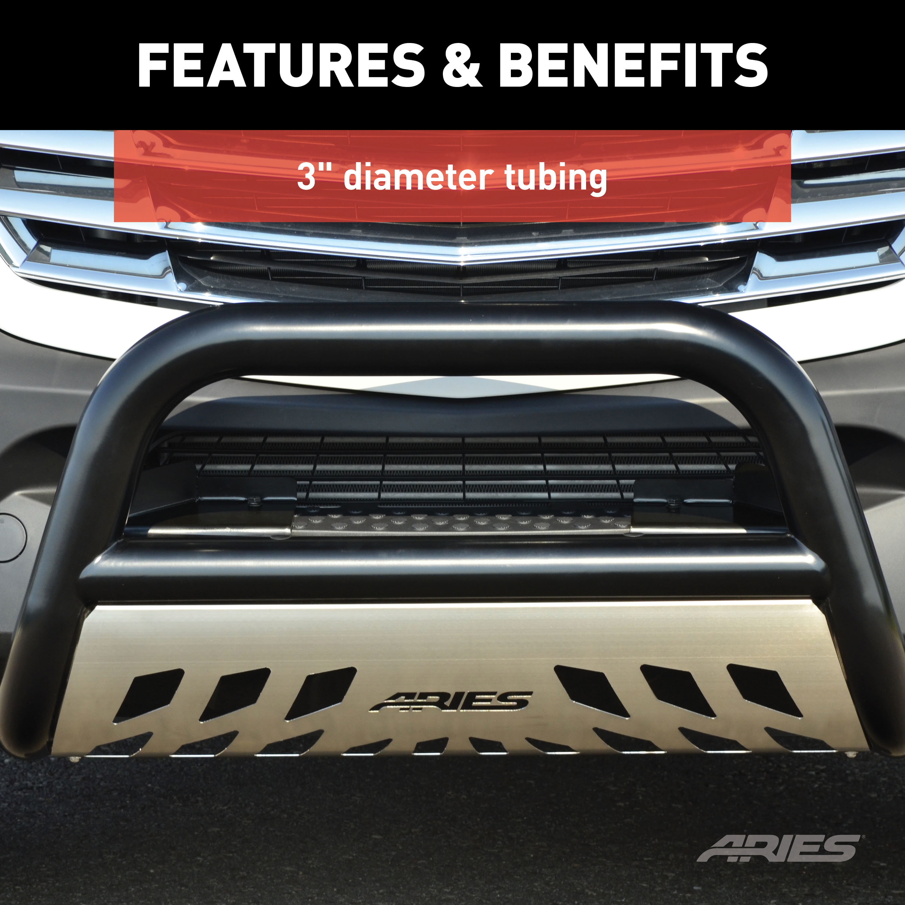 ARIES B35-2000 3-Inch Black Steel Bull Bar, No-Drill, Select Toyota Tacoma thumbnail 5