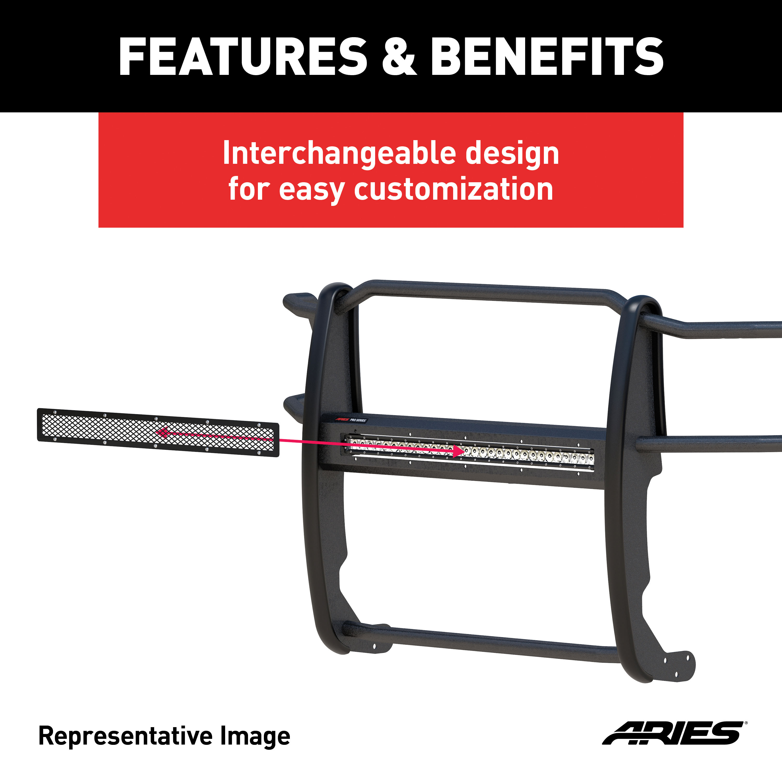 ARIES PC10OS Pro Series 30-Inch Brushed Stainless Steel Grille Guard Light Bar Cover Plate thumbnail 2