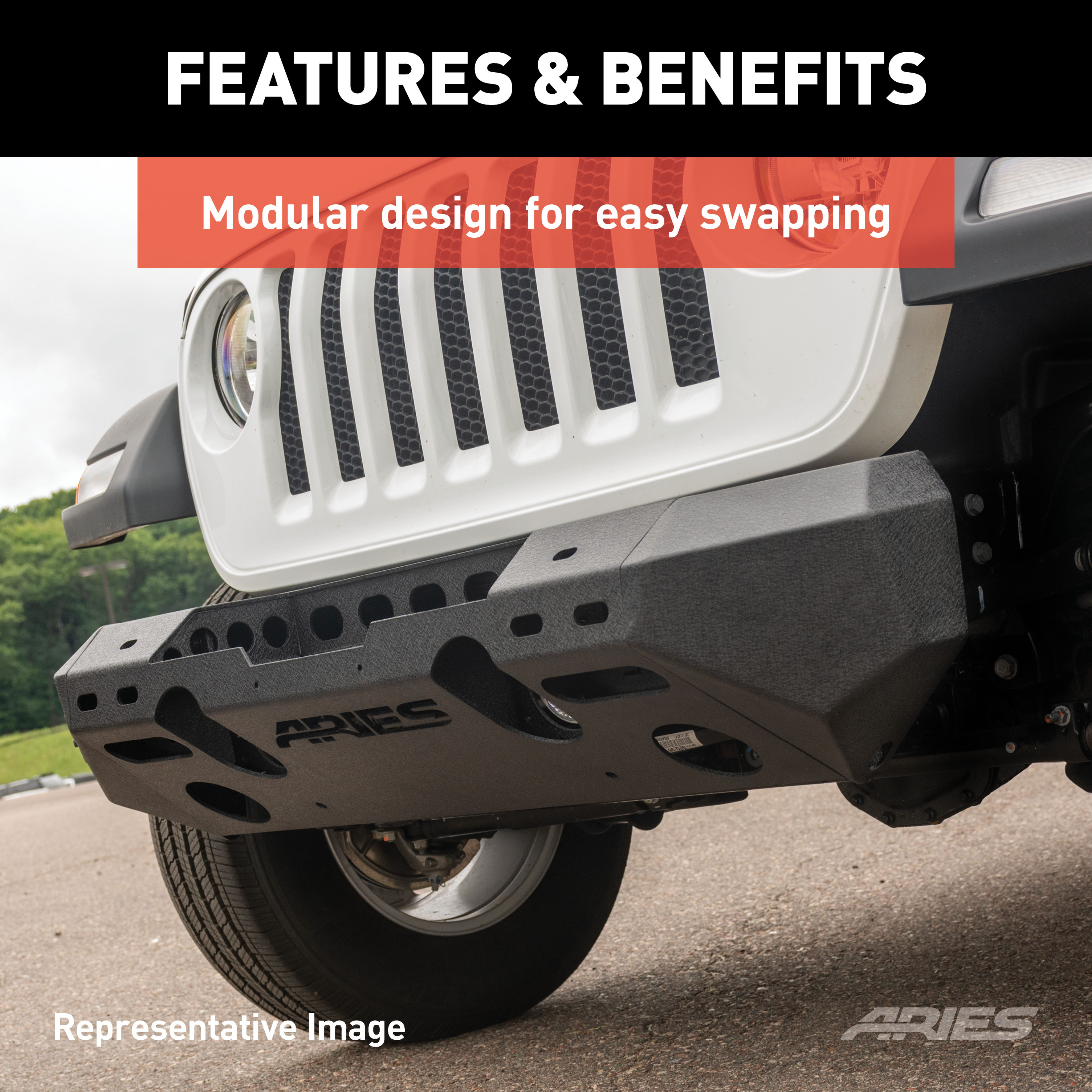ARIES 2082048 TrailChaser Black Steel Front Bumper with Winch Mount, Select Jeep Wrangler JK thumbnail 2