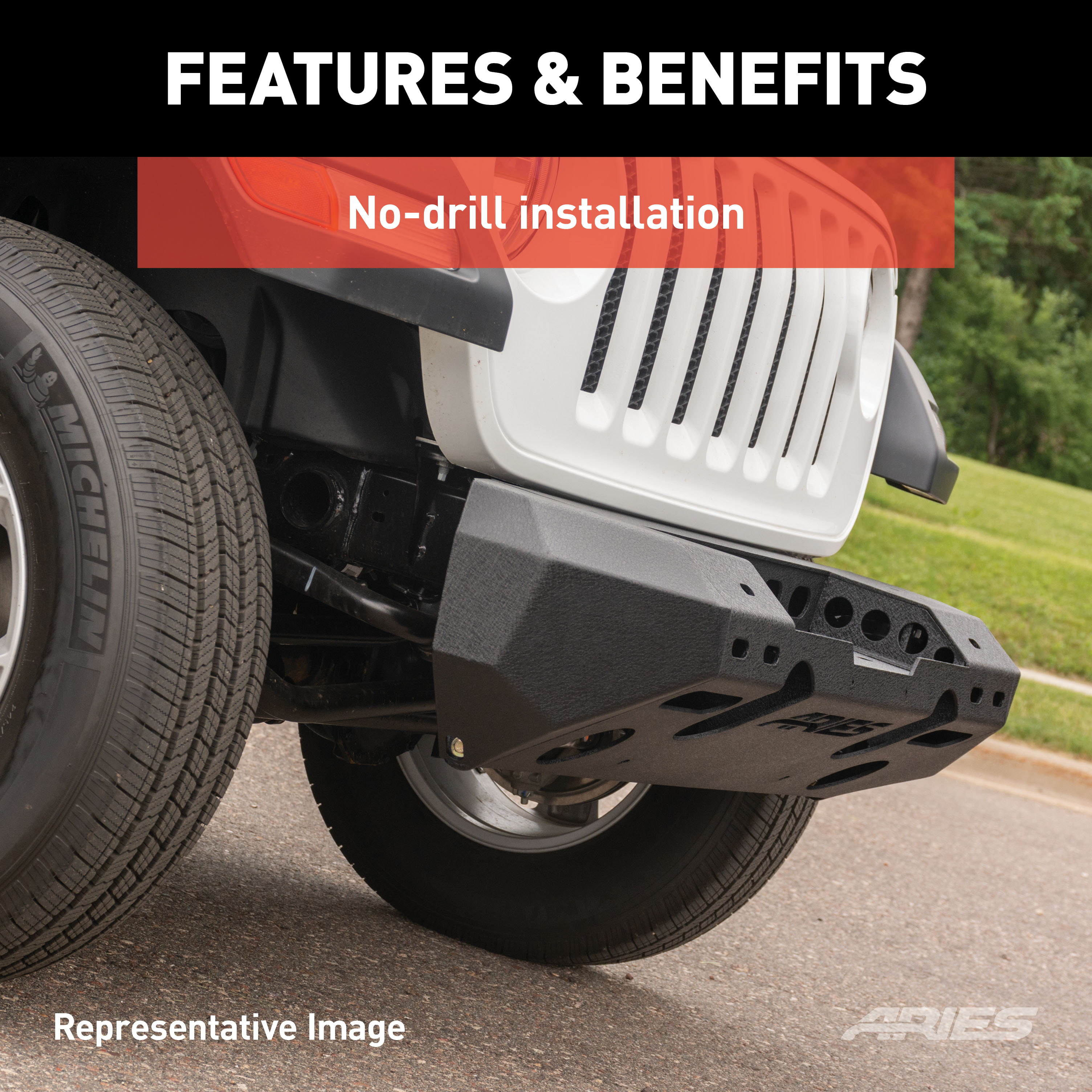 ARIES 2082048 TrailChaser Black Steel Front Bumper with Winch Mount, Select Jeep Wrangler JK thumbnail 5