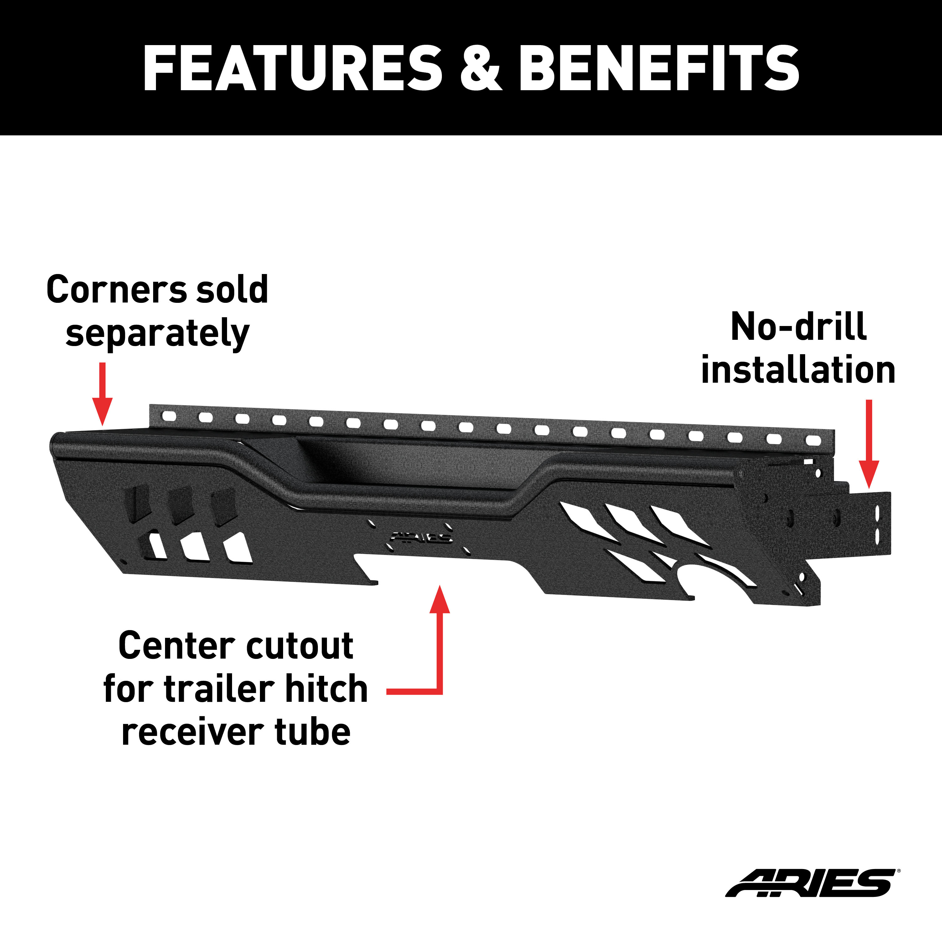 ARIES 2081021 TrailChaser Black Aluminum Rear Bumper Center Section Only, Select Jeep Wrangler JK thumbnail 1