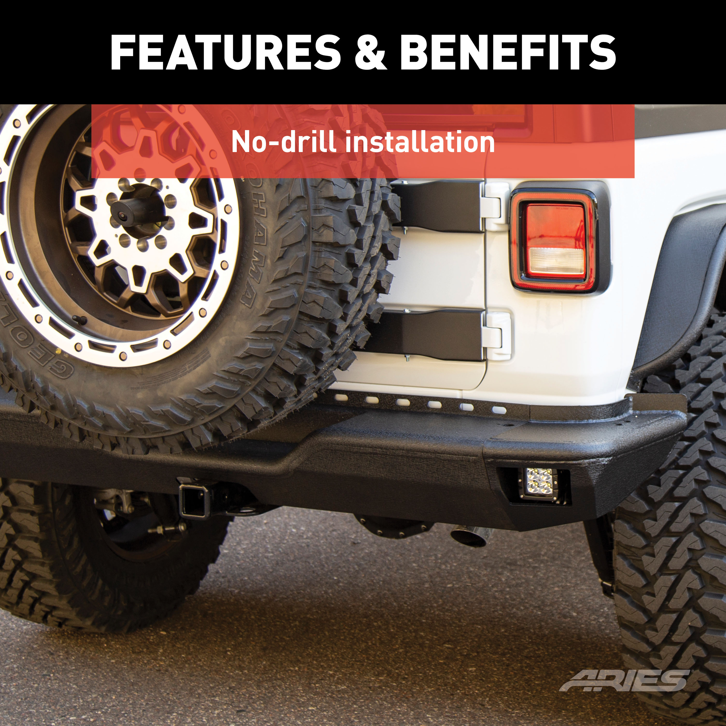 ARIES 2082083 TrailChaser Black Aluminum Rear Bumper with LED Lights, Select Jeep Wrangler JL thumbnail 6