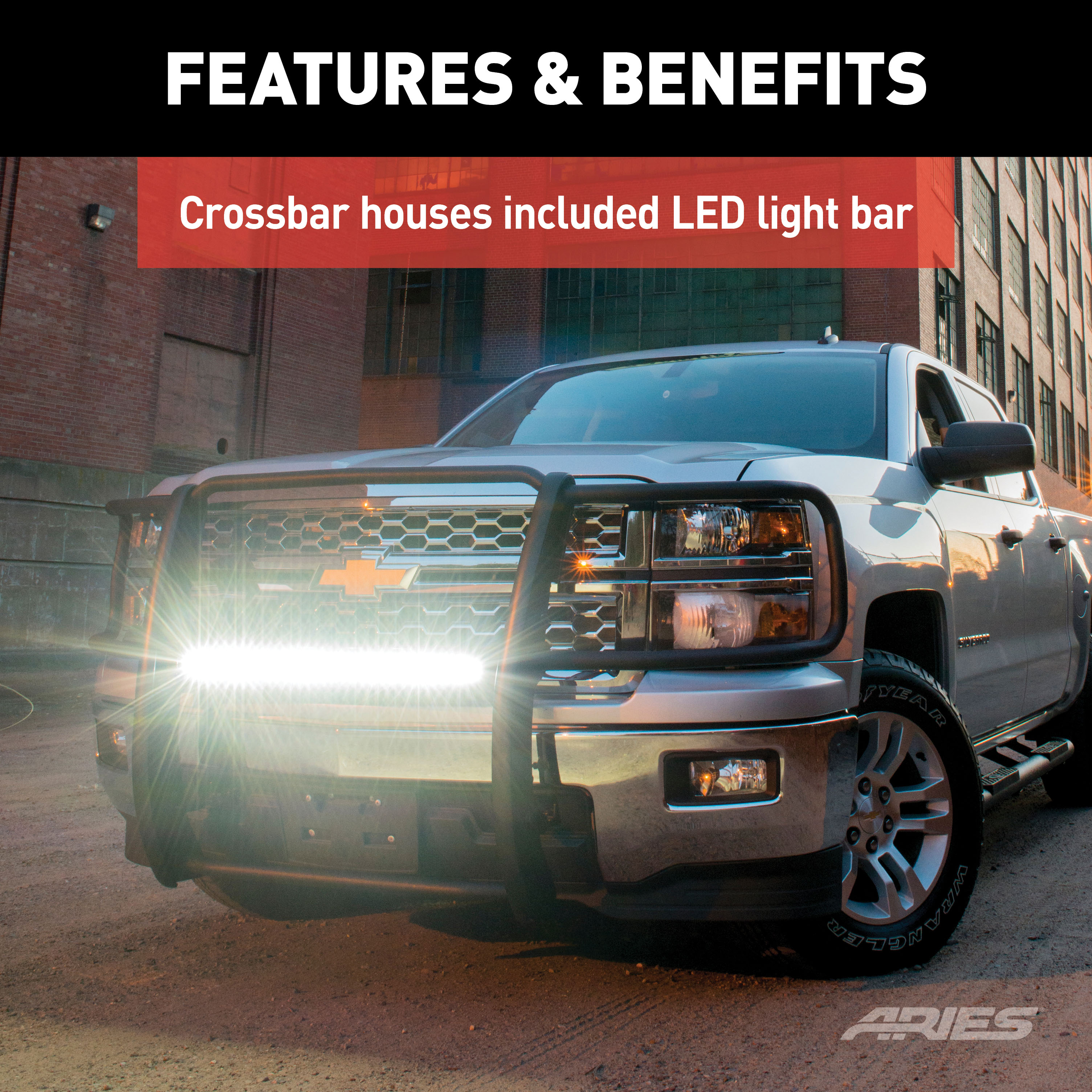 ARIES 2170037 Pro Series Black Steel Grille Guard with Light Bar, Select Ford Ranger thumbnail 4