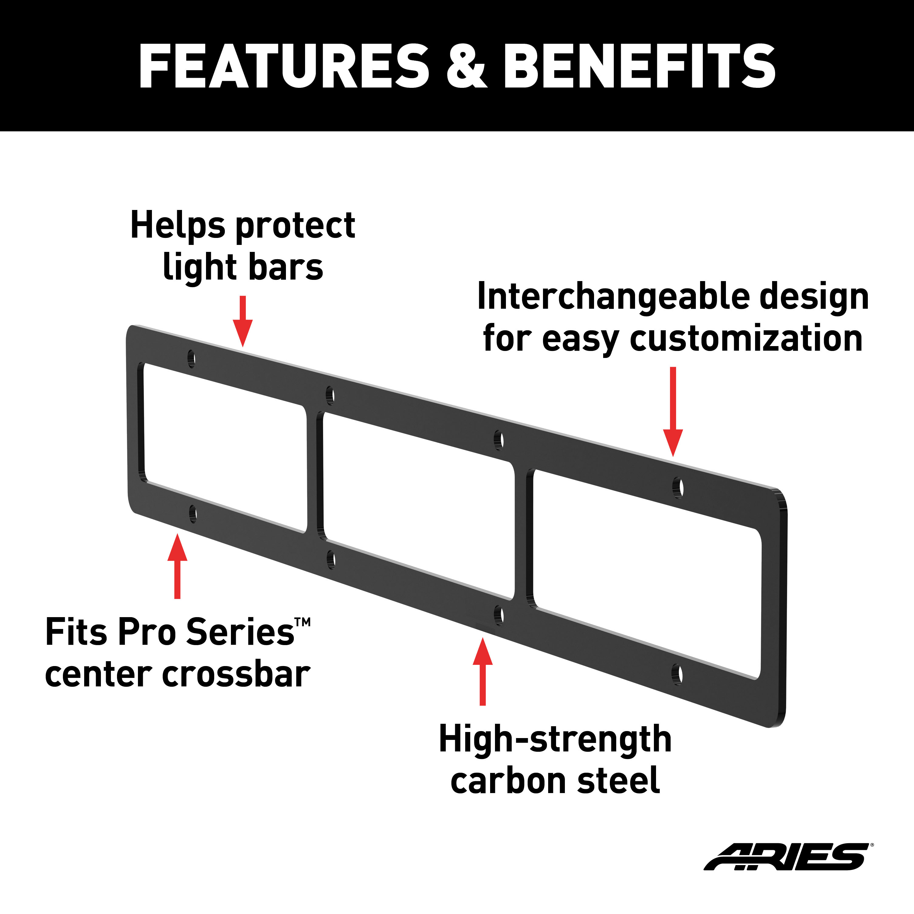ARIES PJ20OB Pro Series 20-Inch Black Steel Grille Guard Light Bar Cover Plate thumbnail 1