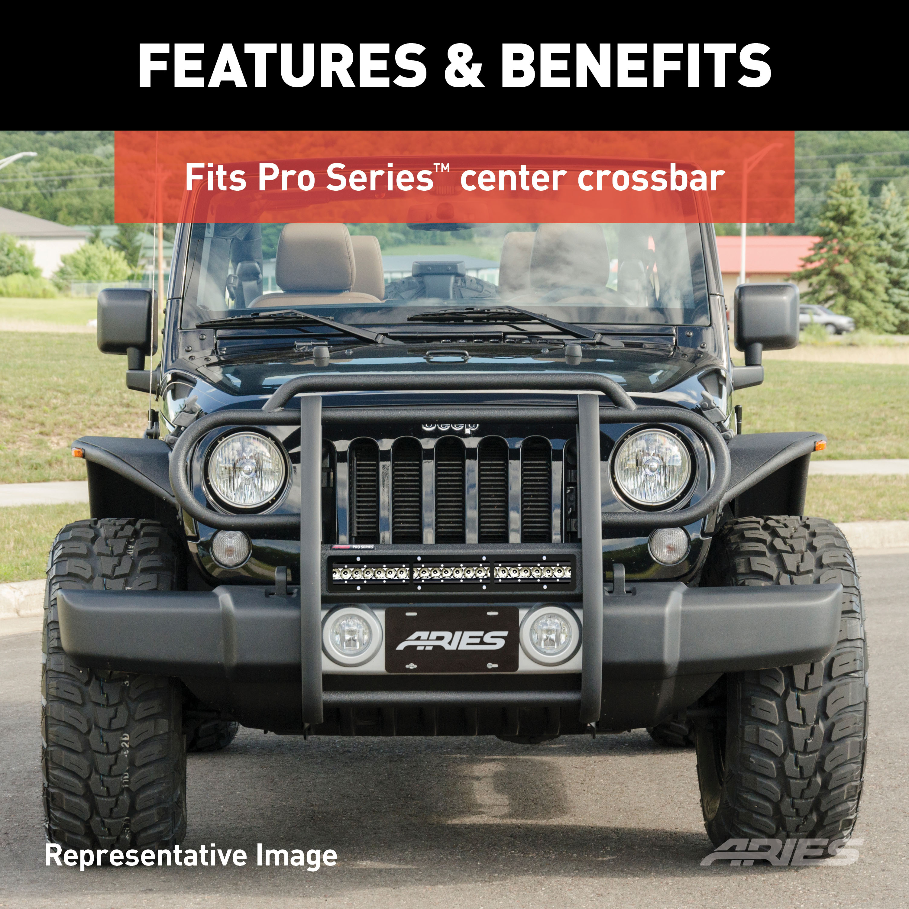 ARIES PJ20OB Pro Series 20-Inch Black Steel Grille Guard Light Bar Cover Plate thumbnail 3