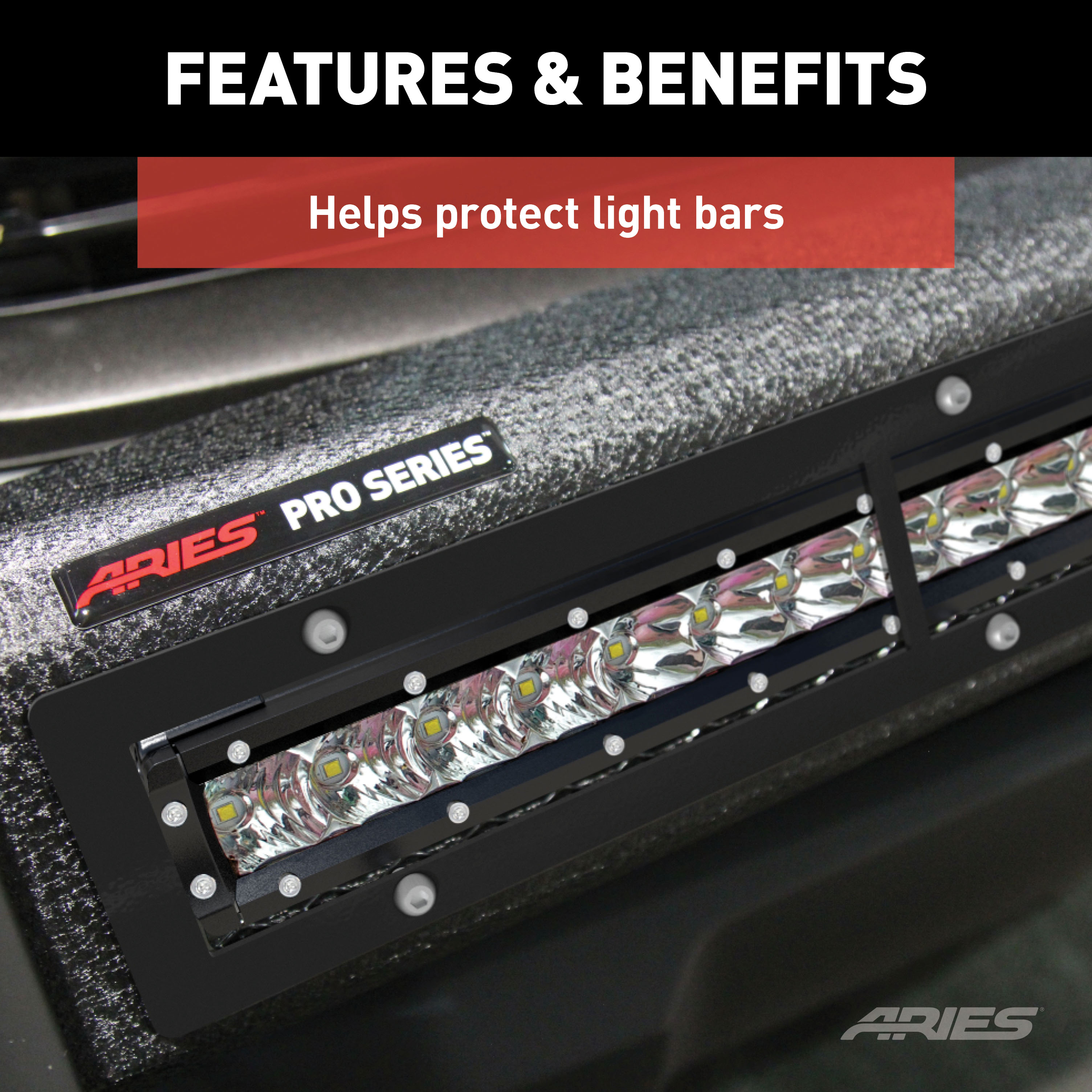 ARIES PJ20OB Pro Series 20-Inch Black Steel Grille Guard Light Bar Cover Plate thumbnail 4