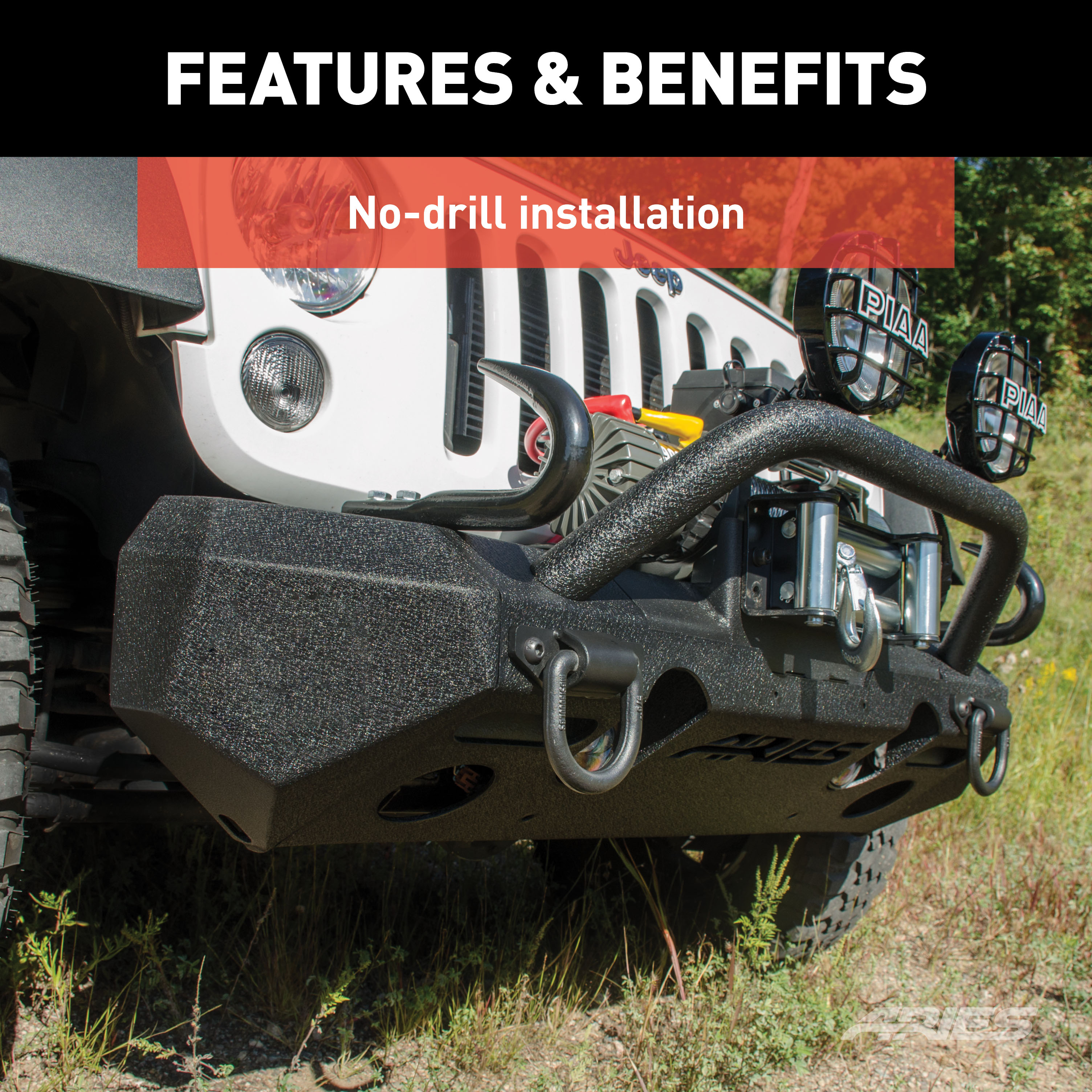 ARIES 2082054 TrailChaser Black Aluminum Front Bumper with Brush Guard and Winch Mount, Select Jeep Wrangler JK thumbnail 6