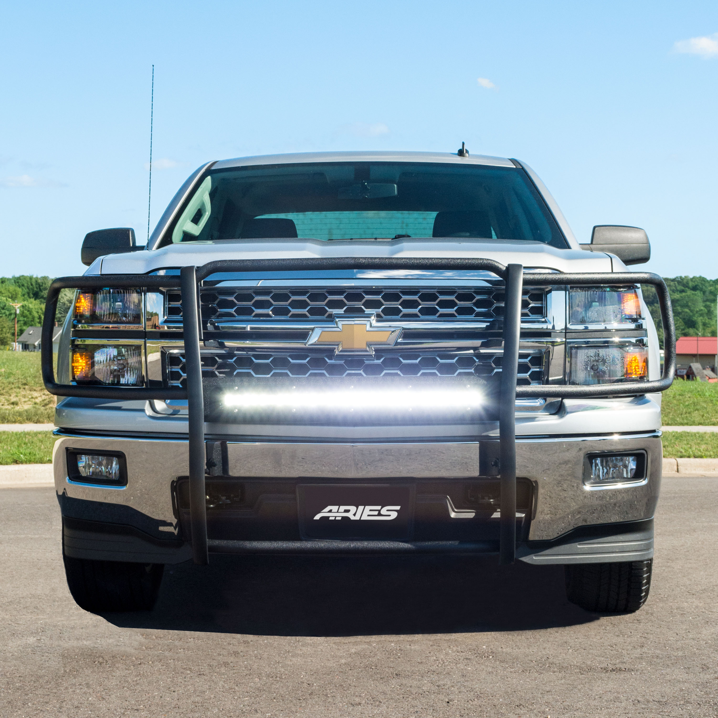 ARIES 2170030 Pro Series Black Steel Grille Guard with Light Bar, Select Chevrolet Silverado 1500 thumbnail 11