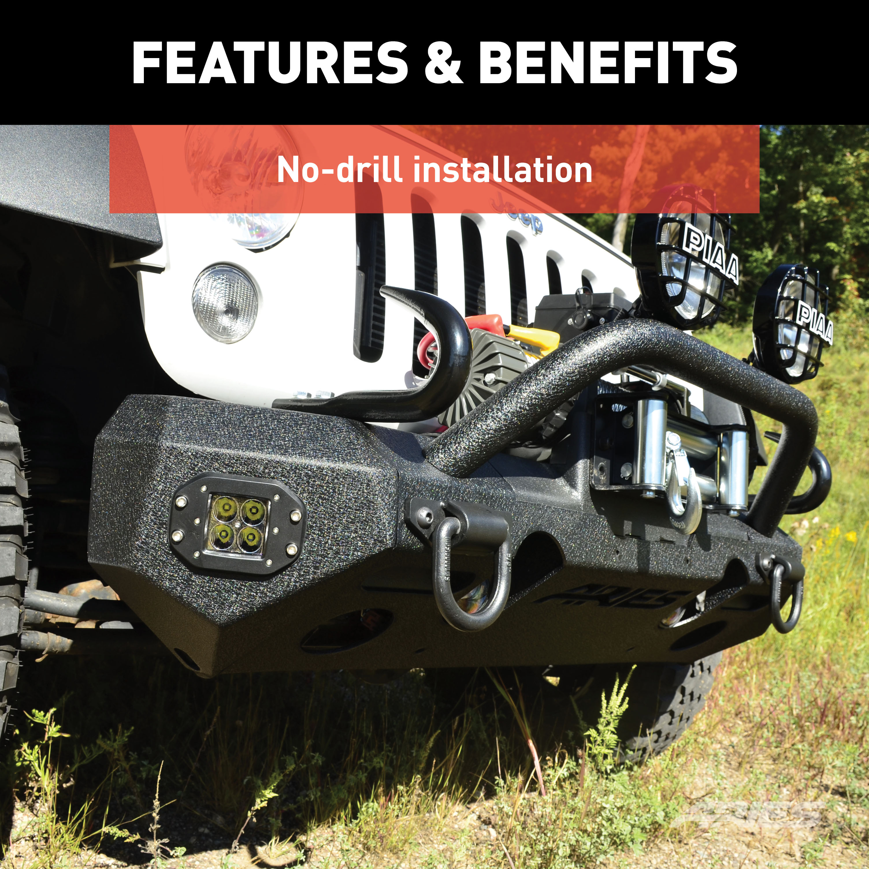 ARIES 2082058 TrailChaser Black Aluminum Front Bumper with LED Lights and Winch Mount, Select Jeep Wrangler JK thumbnail 7