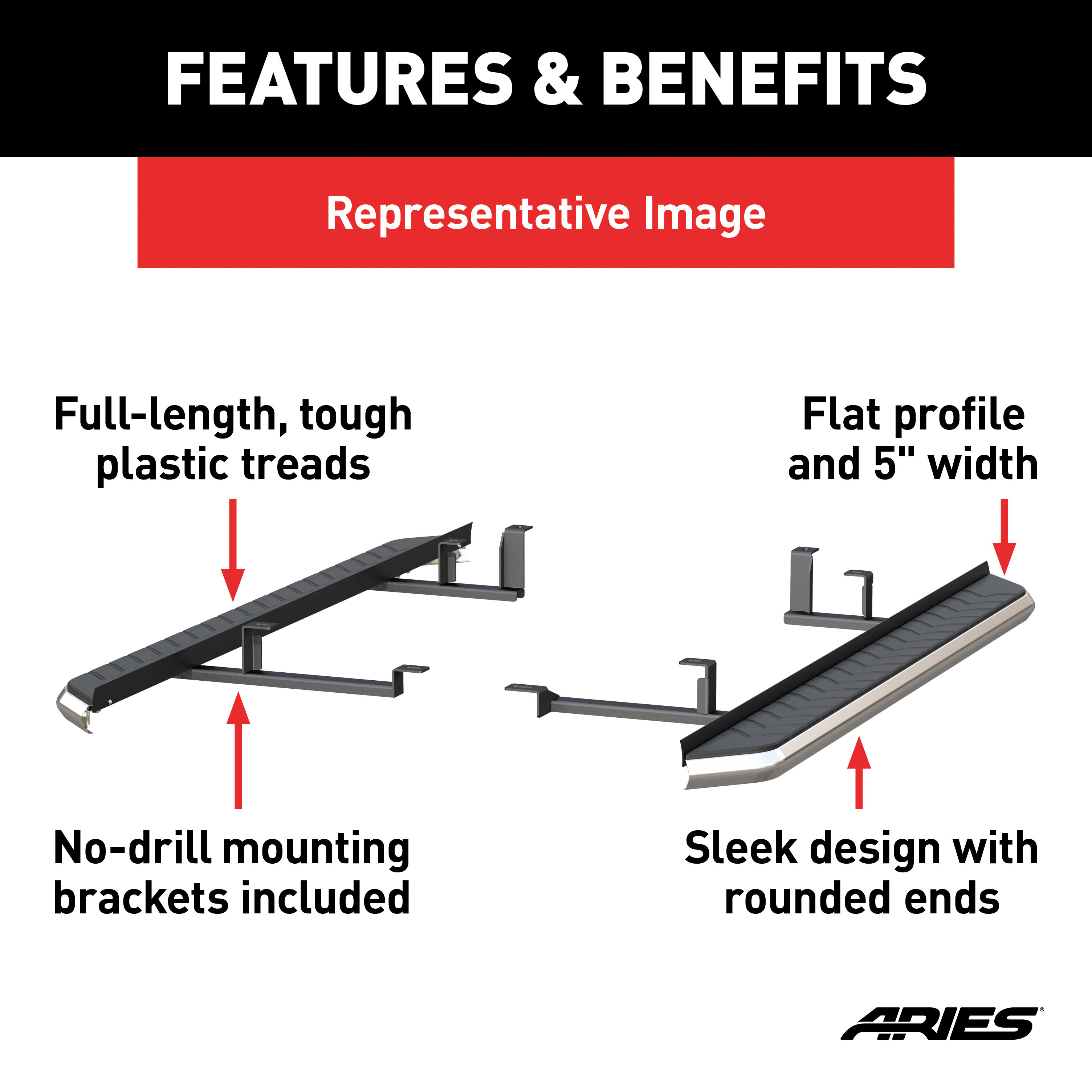 ARIES 2051033 AeroTread 5 x 67-Inch Polished Stainless SUV Running Boards, Select Chevrolet Equinox, GMC Terrain thumbnail 3