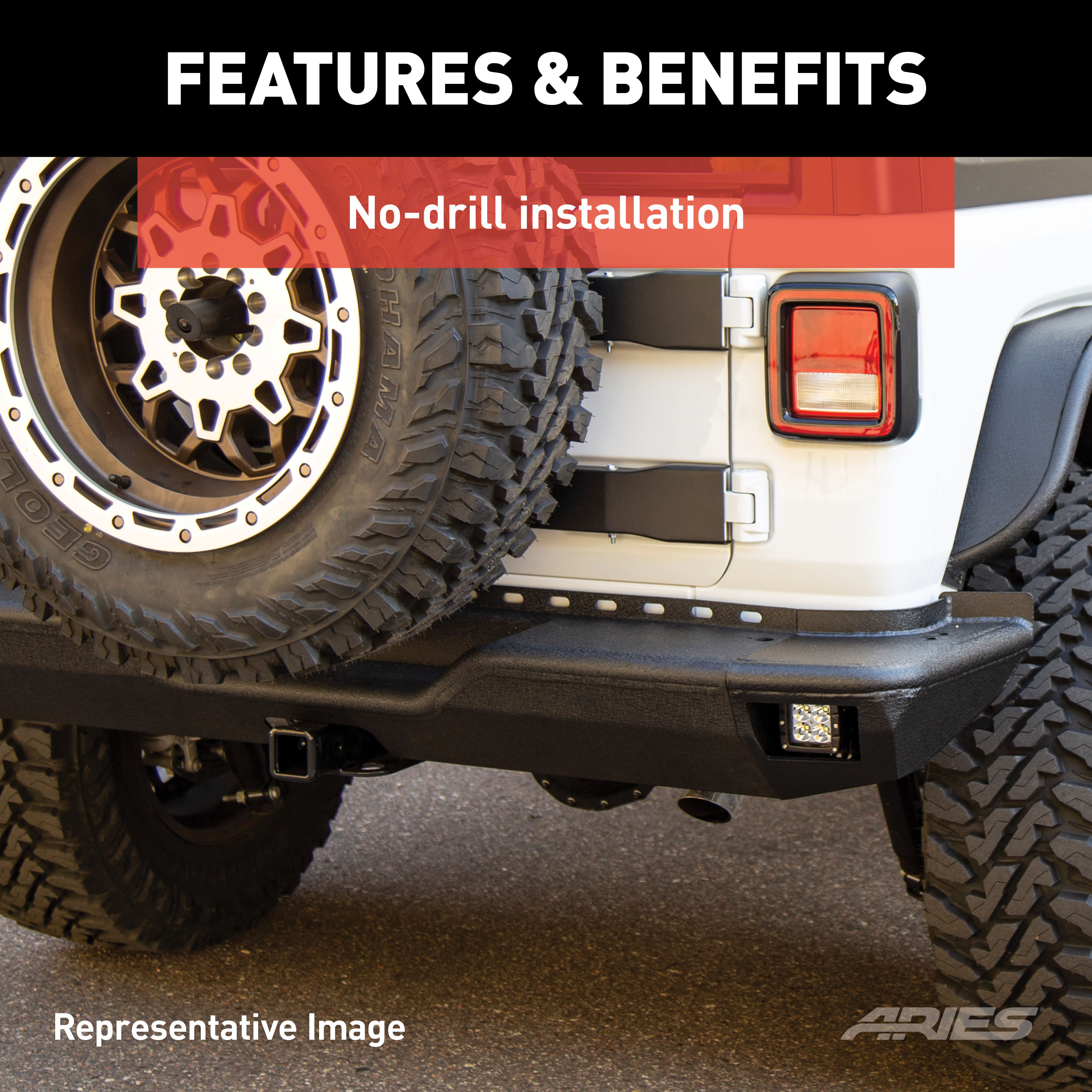 ARIES 2082082 TrailChaser Black Aluminum Rear Bumper, Select Jeep Wrangler JL thumbnail 6
