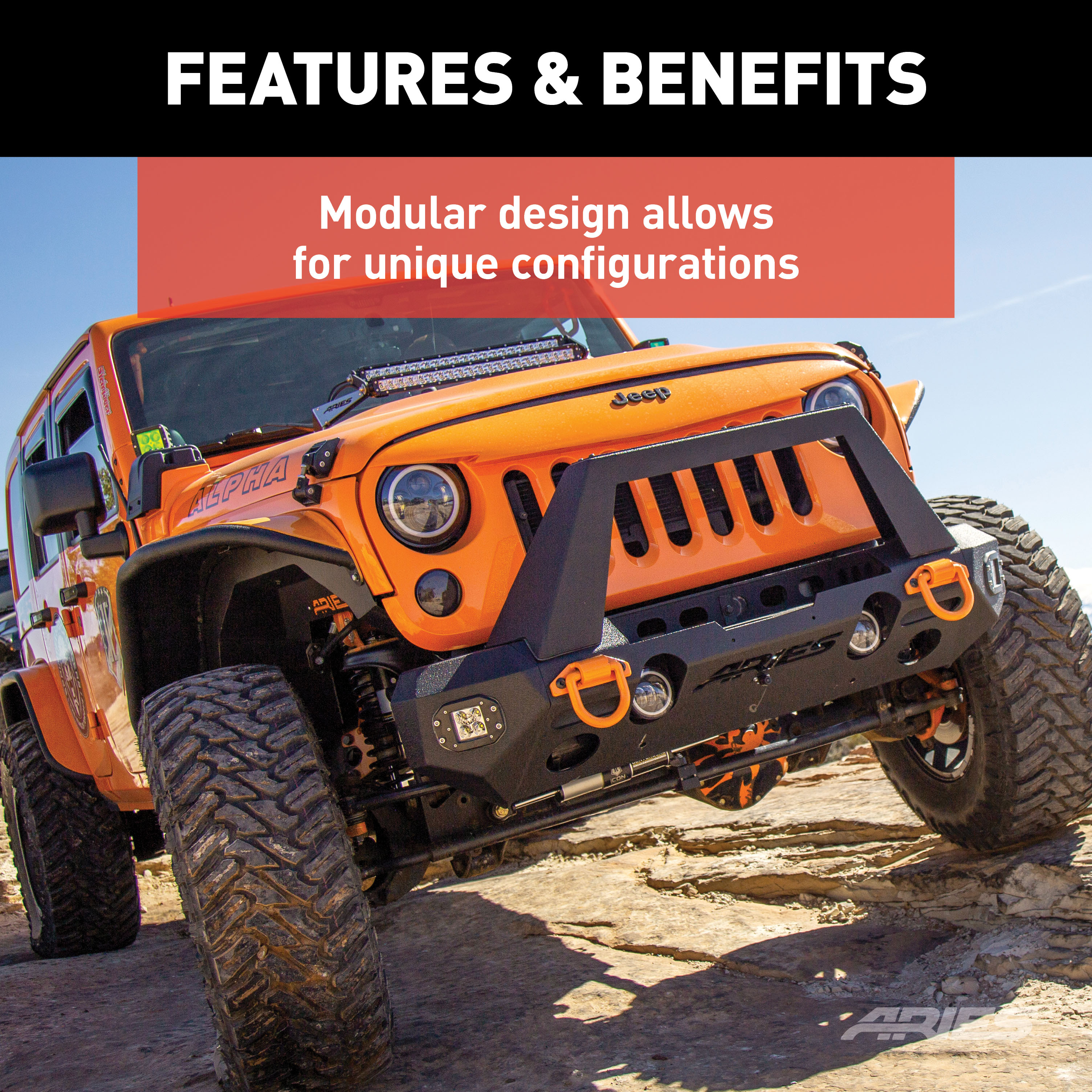 ARIES 2081001 TrailChaser Black Aluminum Front Bumper Center Section Only, Select Jeep Wrangler JK thumbnail 3