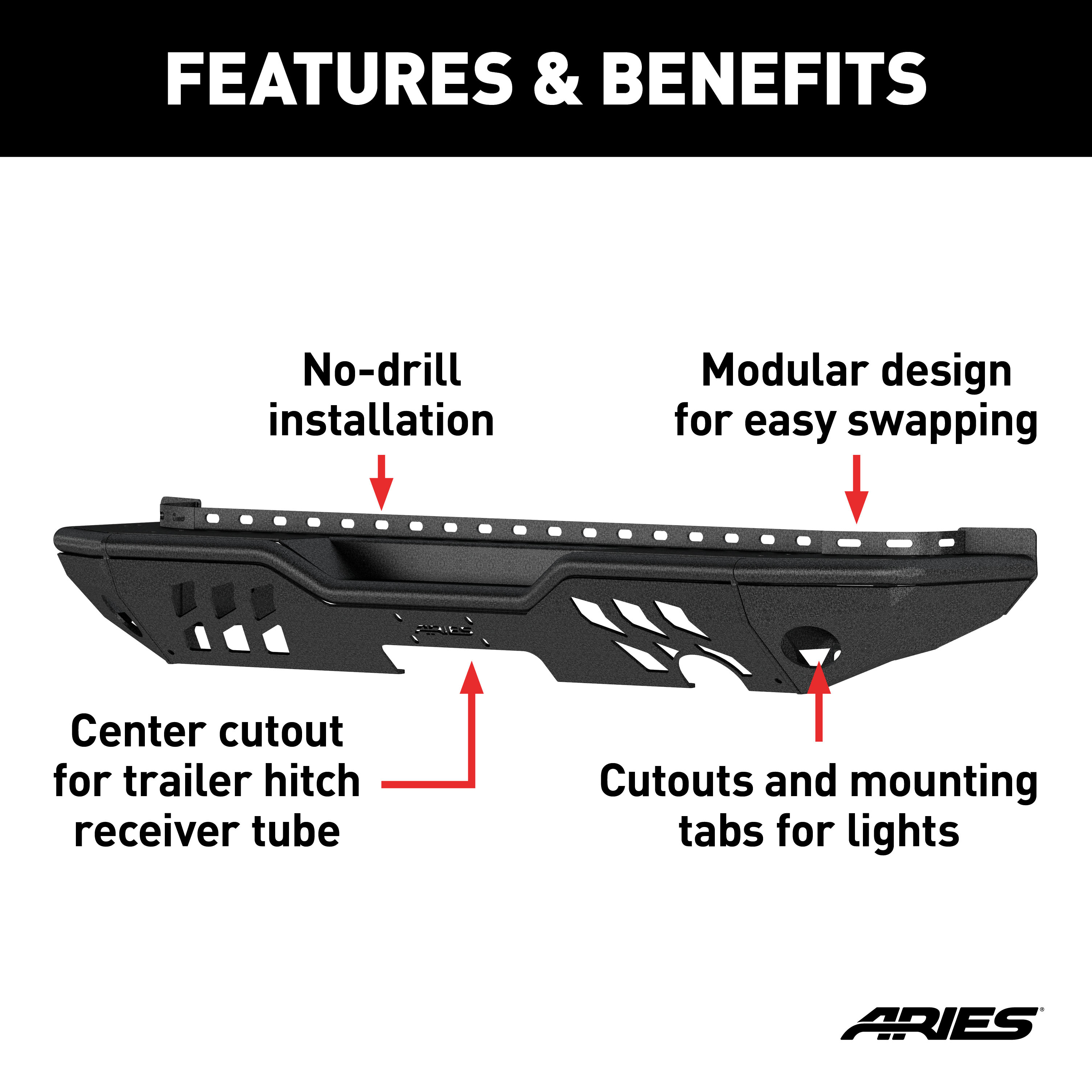 ARIES 2082036 TrailChaser Black Aluminum Jeep Wrangler JK Rear Bumper thumbnail 1
