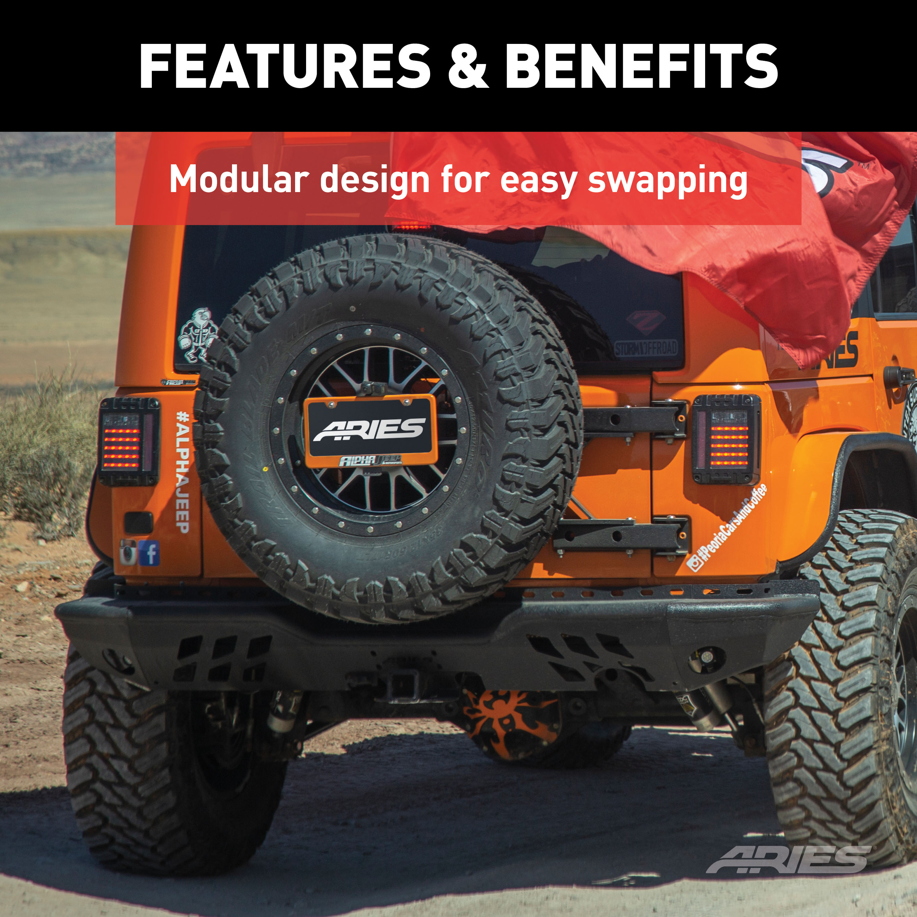 ARIES 2082036 TrailChaser Black Aluminum Jeep Wrangler JK Rear Bumper thumbnail 4
