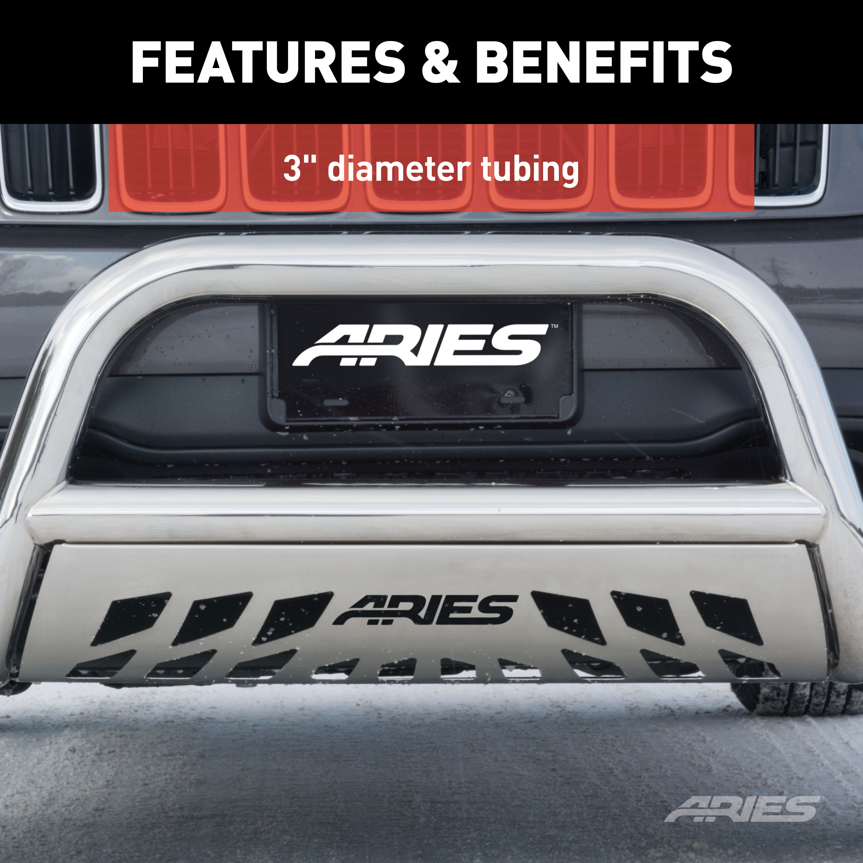 ARIES 35-3006 3-Inch Polished Stainless Steel Bull Bar, No-Drill, Select Ford F-250, F-350 Super Duty thumbnail 6