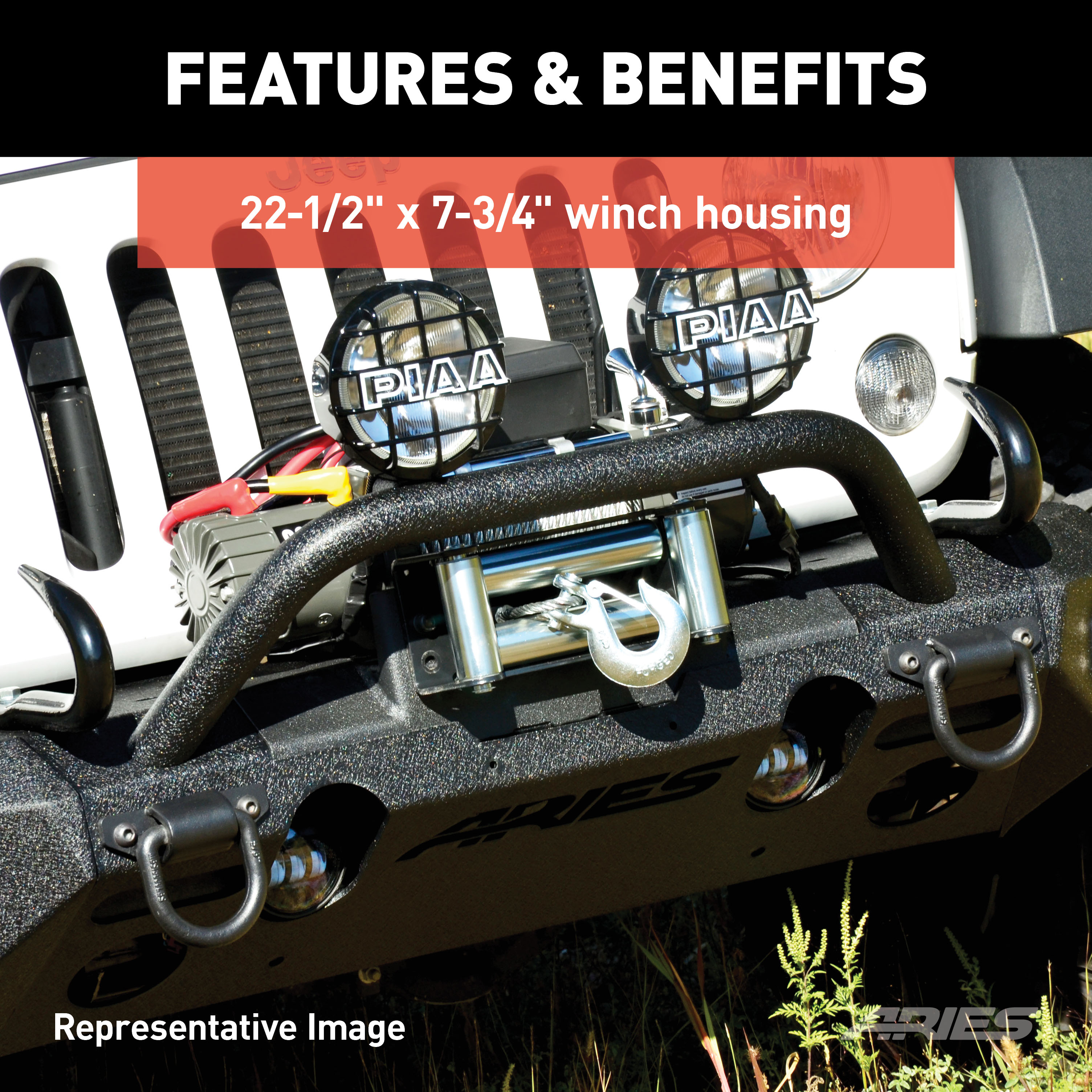 ARIES 2082075 TrailChaser Black Aluminum Front Bumper with LED Lights and Winch Mount, Select Jeep Wrangler JL, Gladiator thumbnail 5