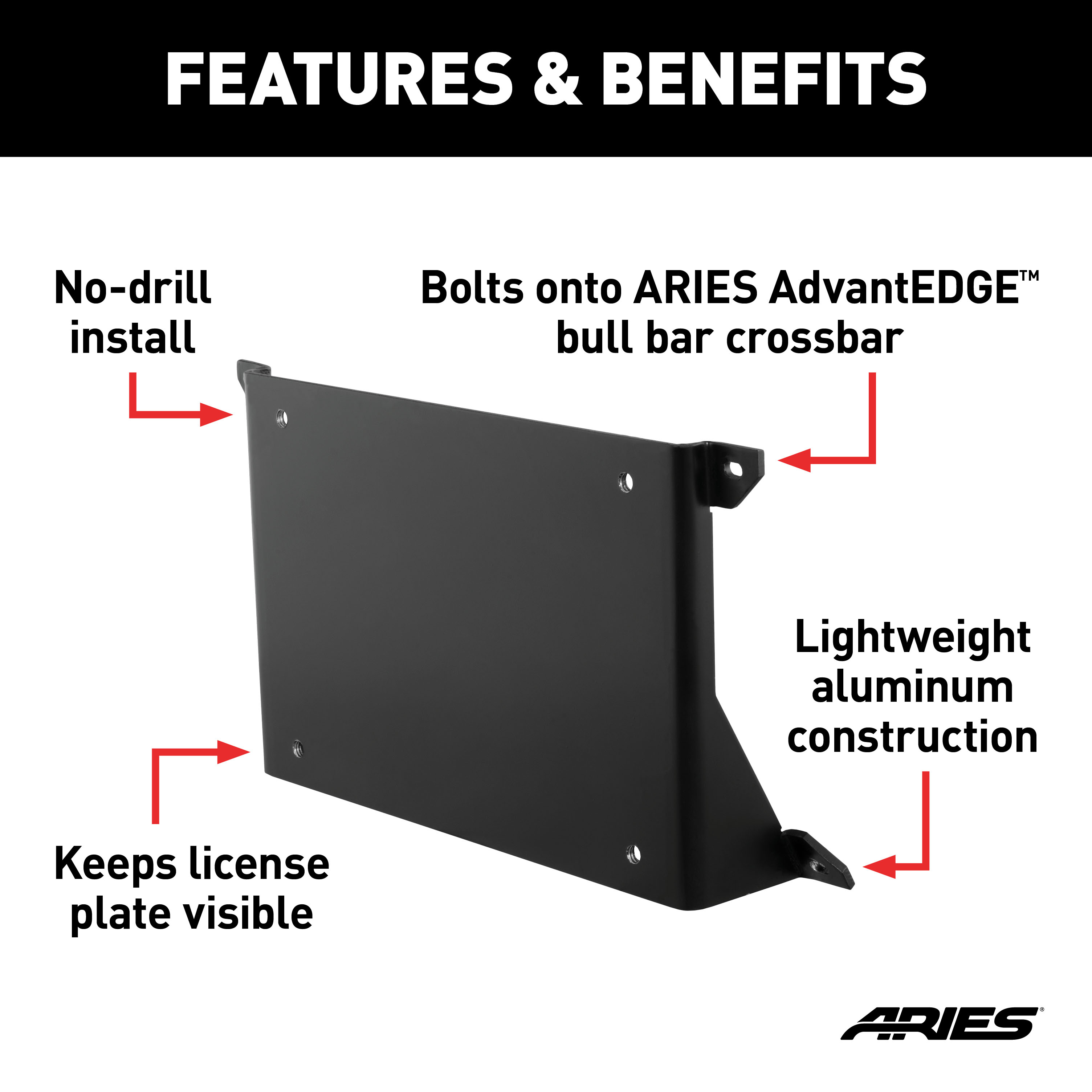 ARIES 2169000 AdvantEDGE Bull Bar License Plate Bracket thumbnail 1