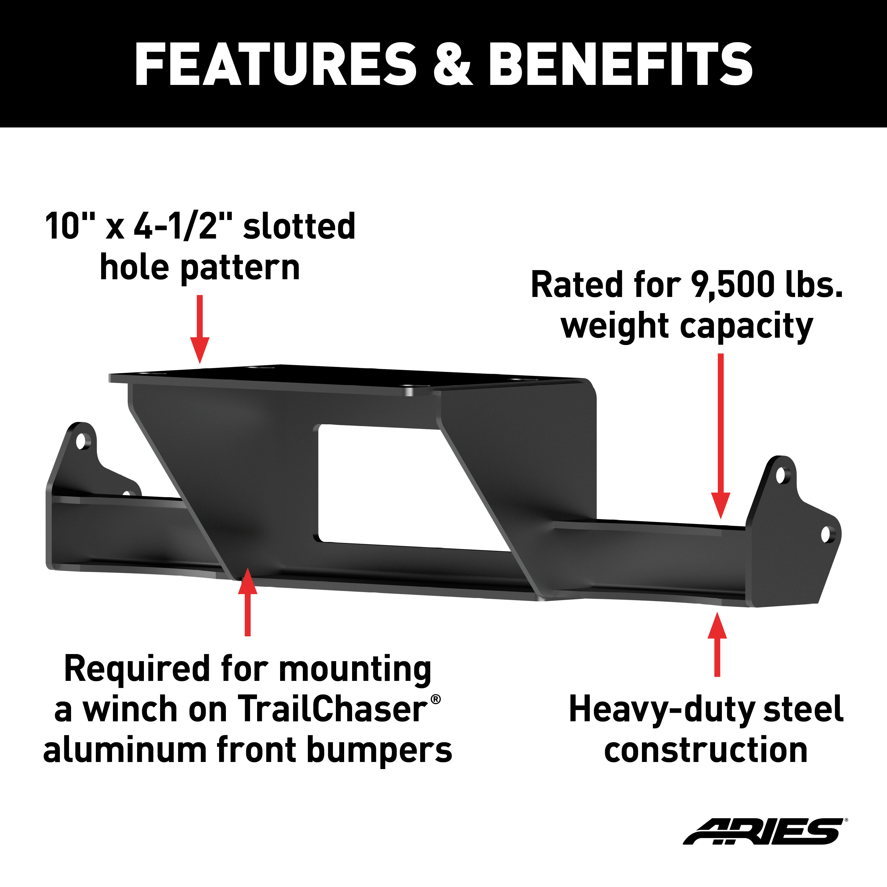 ARIES 2072102 TrailChaser Jeep Wrangler JL, Gladiator Bumper Winch Reinforcement Bracket thumbnail 1