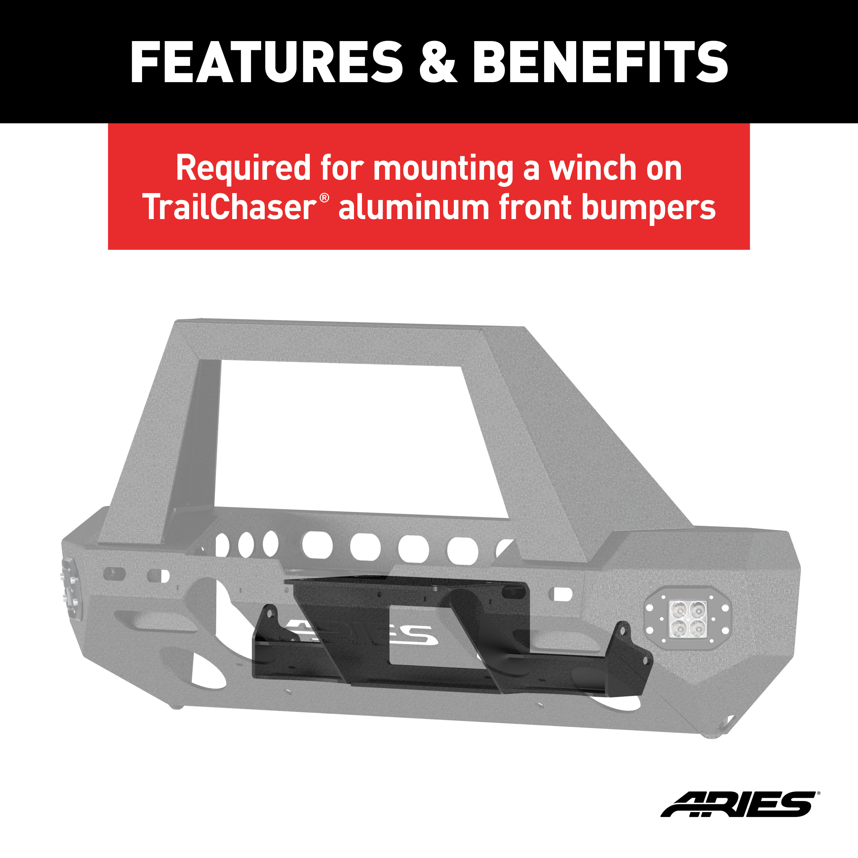 ARIES 2072102 TrailChaser Jeep Wrangler JL, Gladiator Bumper Winch Reinforcement Bracket thumbnail 2