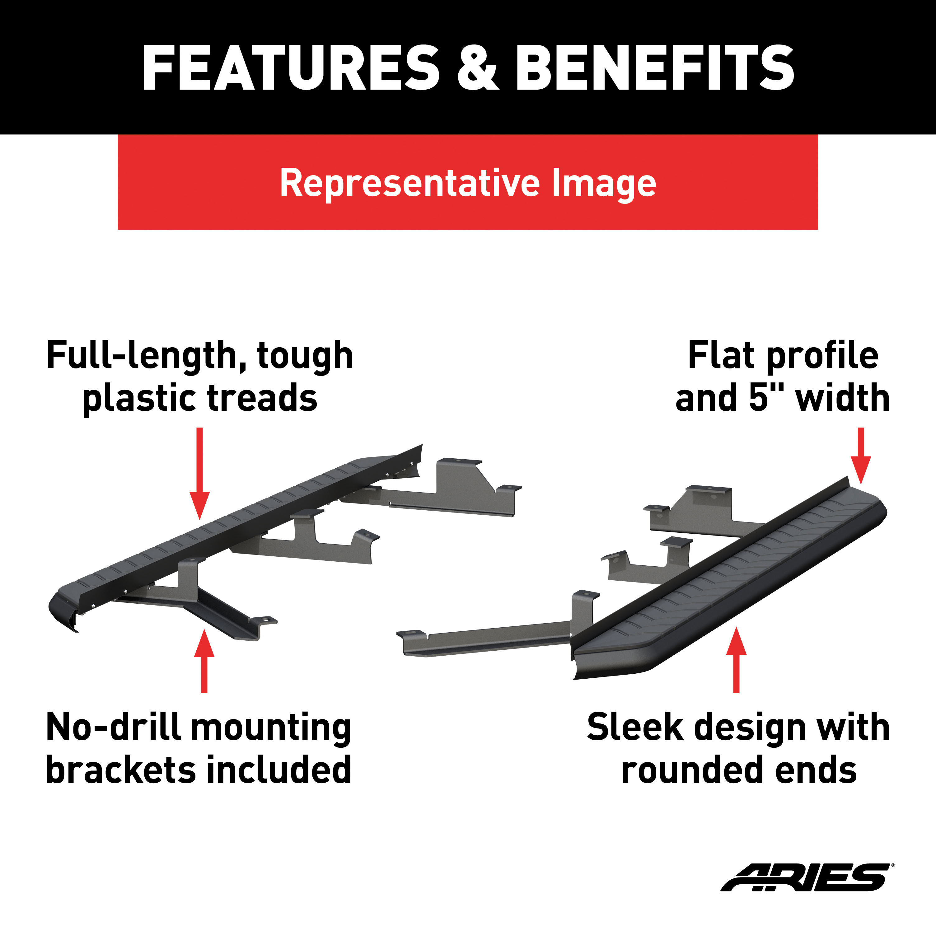 ARIES 2061038 AeroTread 5 x 73-Inch Black Stainless SUV Running Boards, Select Nissan Pathfinder thumbnail 2