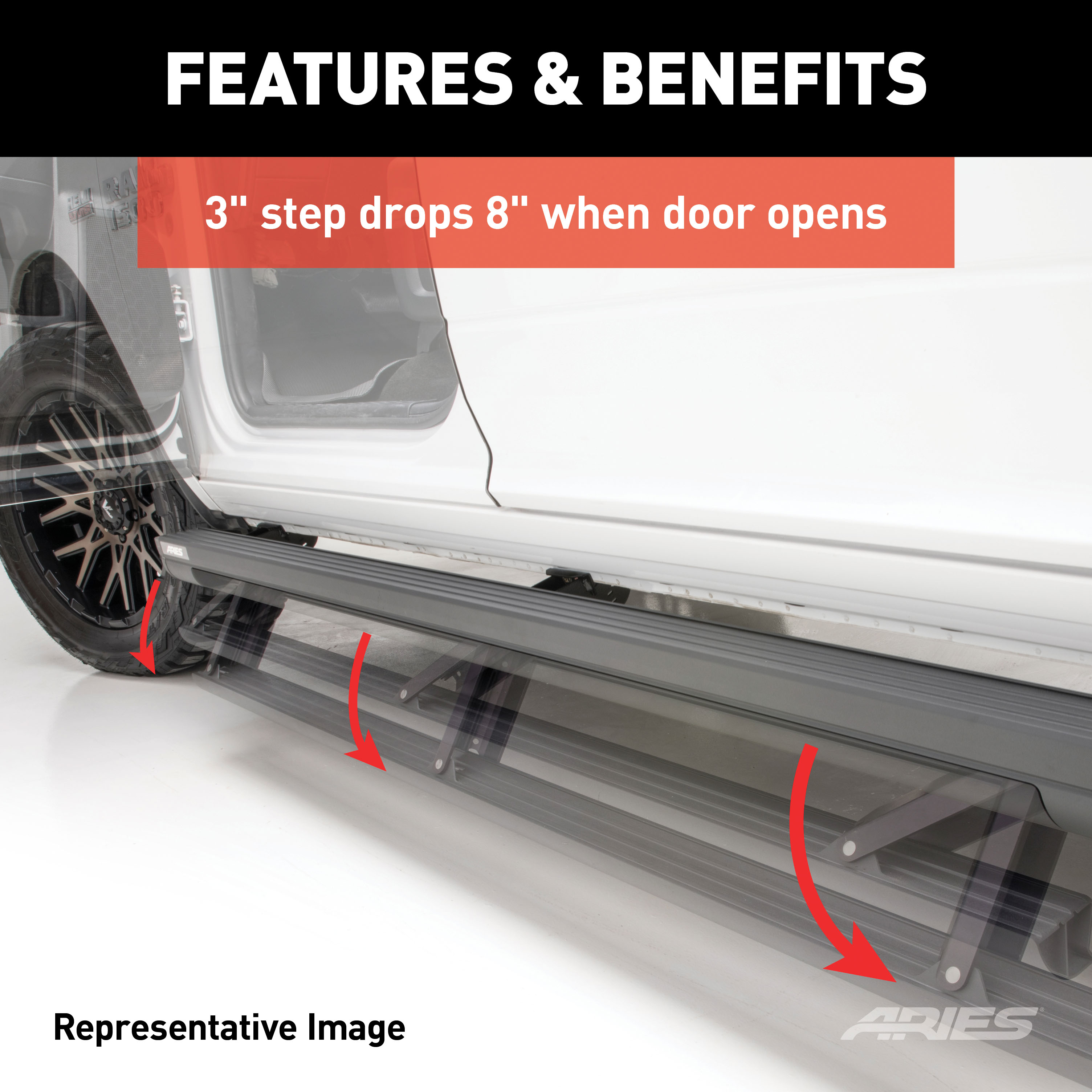 ARIES 3047952 ActionTrac 83.6-Inch Retractable Powered Running Boards, Fits Select Toyota Tundra Extended Cab thumbnail 5