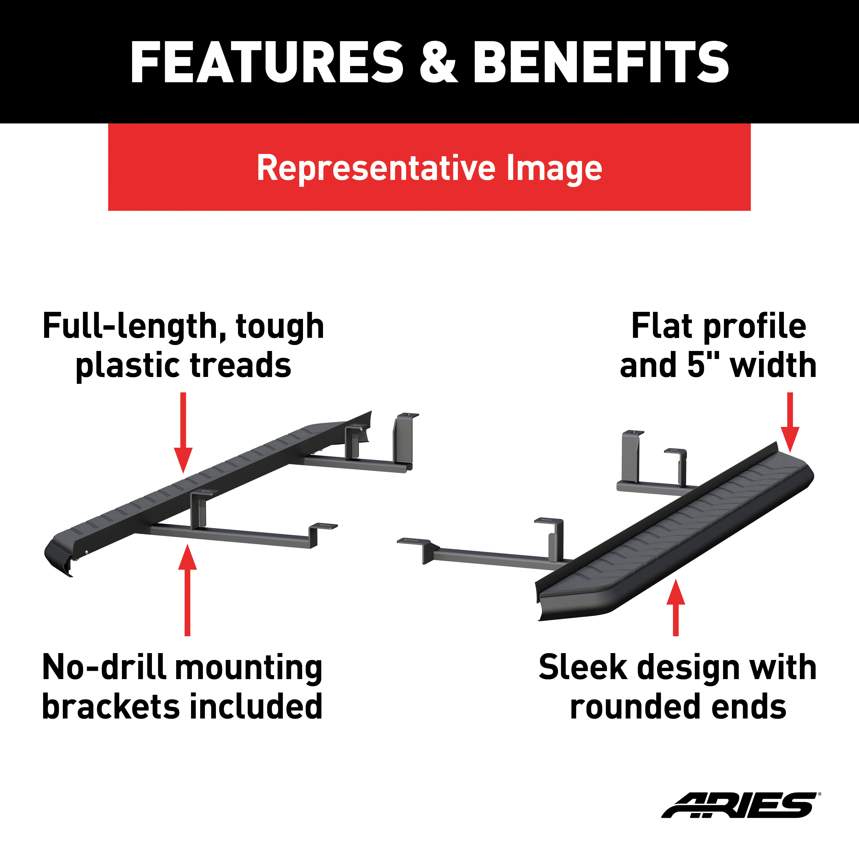 ARIES 2061023 AeroTread 5 x 67-Inch Black Stainless SUV Running Boards, Select Jeep Renegade thumbnail 2