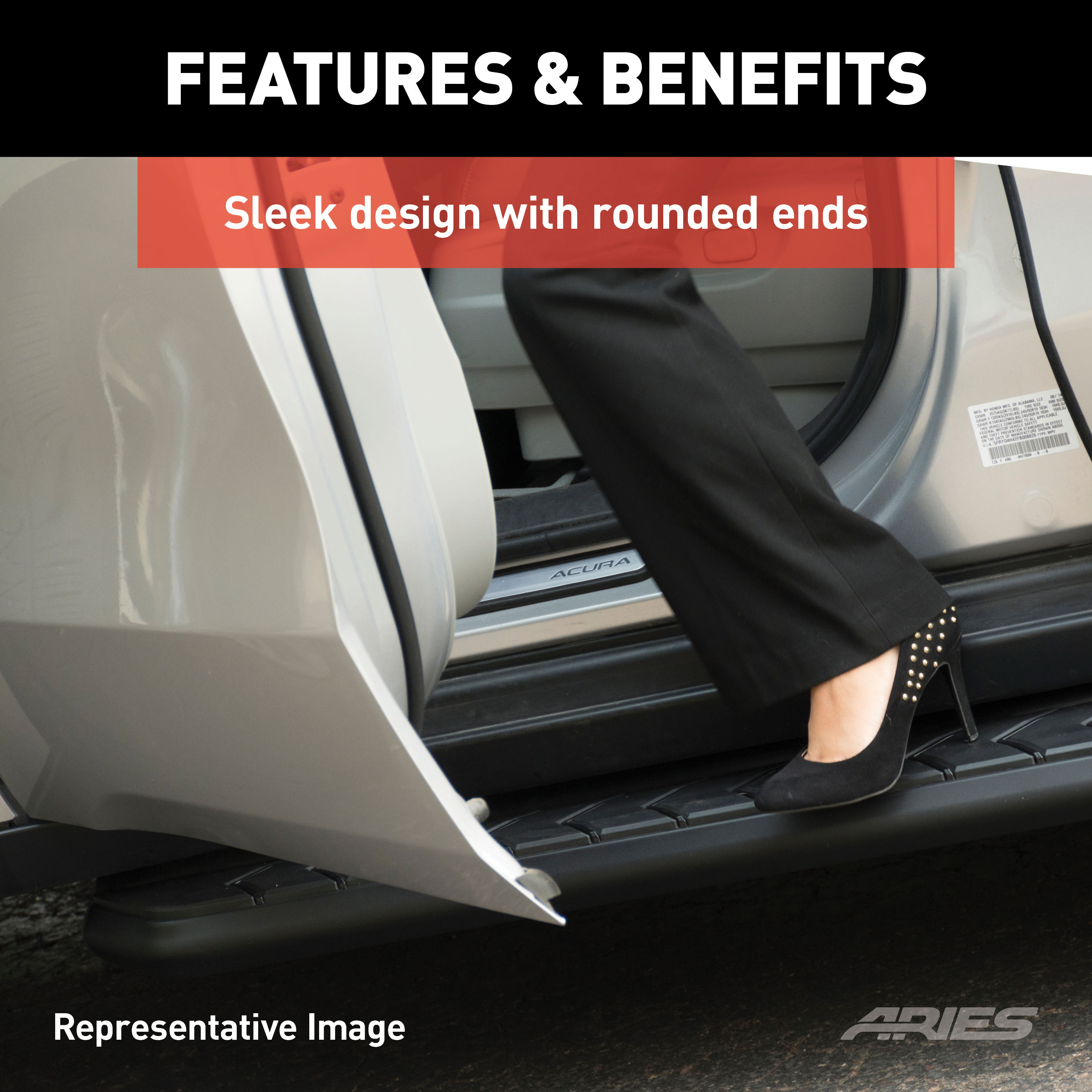 ARIES 2061023 AeroTread 5 x 67-Inch Black Stainless SUV Running Boards, Select Jeep Renegade thumbnail 3