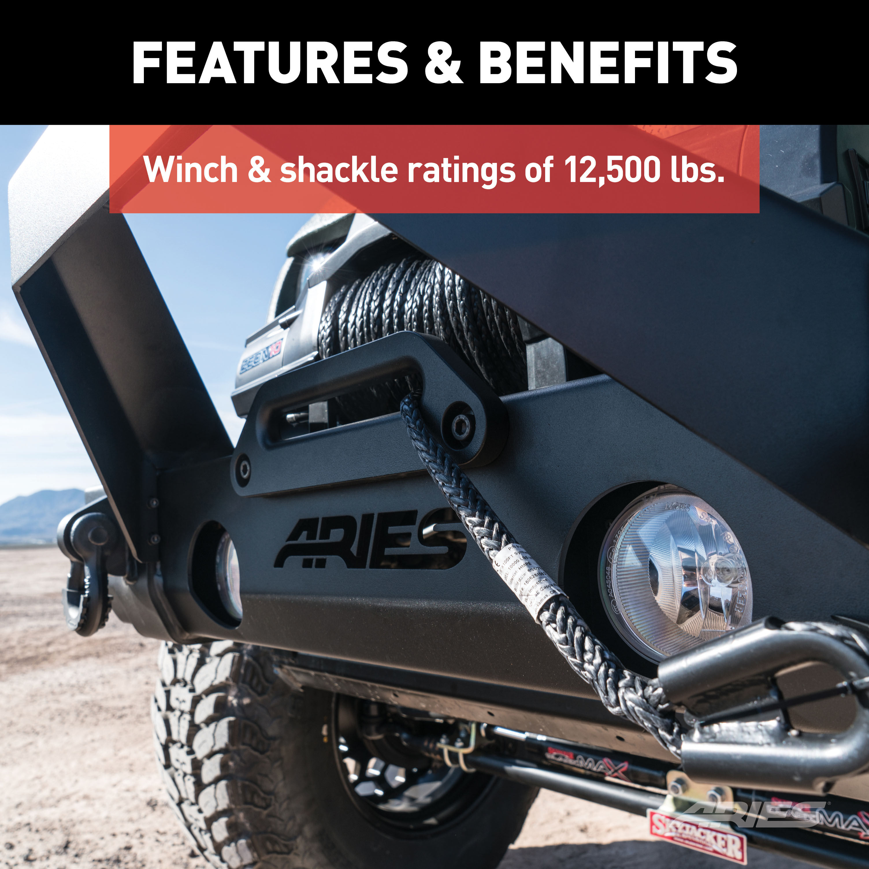 ARIES 2186002 TrailCrusher Black Steel Jeep Wrangler JL, Gladiator Front Bumper with Brush Guard, 12,500 lbs Winch and Shackle Ratings thumbnail 2