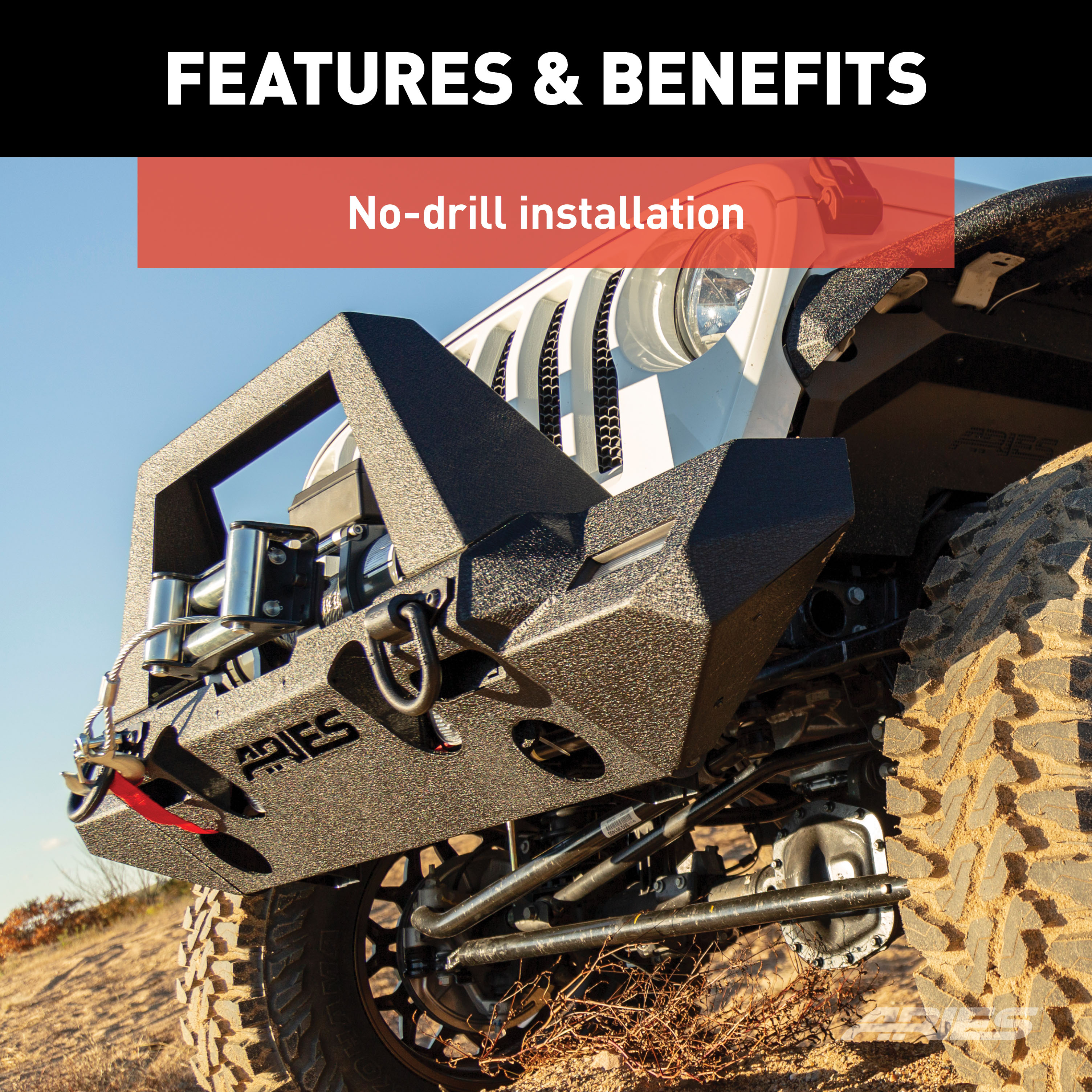 ARIES 2081004 TrailChaser Black Aluminum Front Bumper Center Section Only, Select Jeep Wrangler JL, Gladiator thumbnail 6