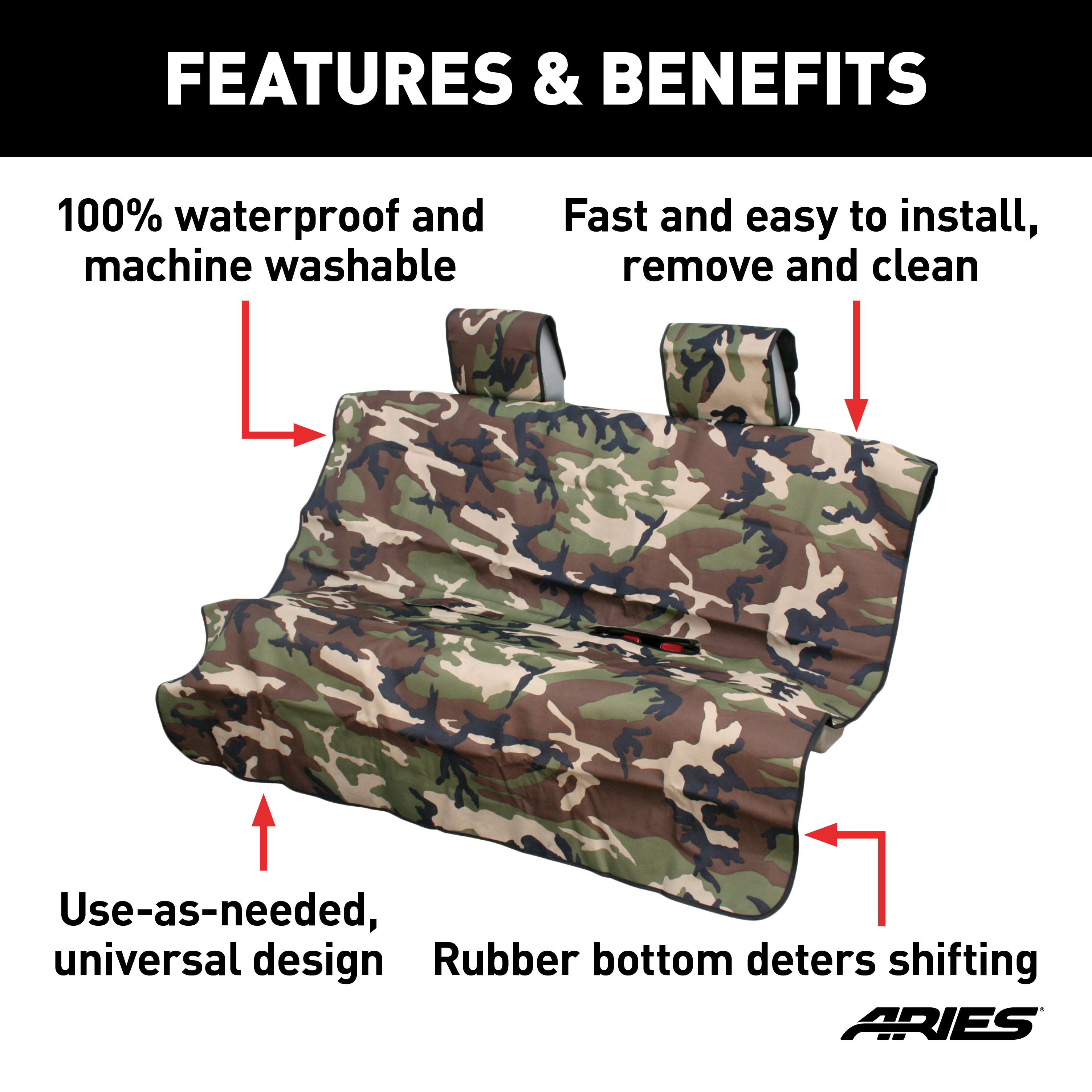 ARIES 3146-20 Seat Defender 58-Inch x 55-Inch Camo Waterproof Universal Bench Car Seat Cover Protector thumbnail 1