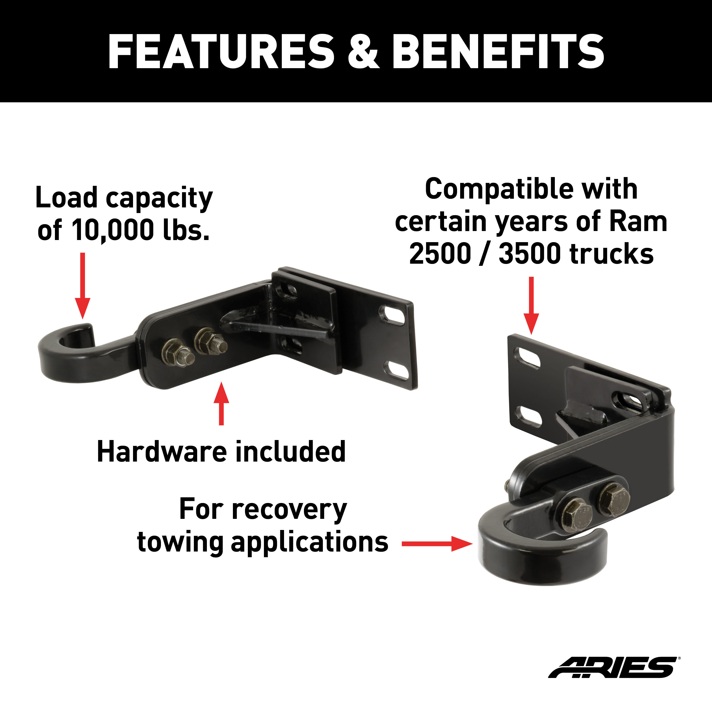 ARIES 35-5TOW Dodge, Ram 2500, 3500 Truck Bull Bar Tow Hooks thumbnail 1
