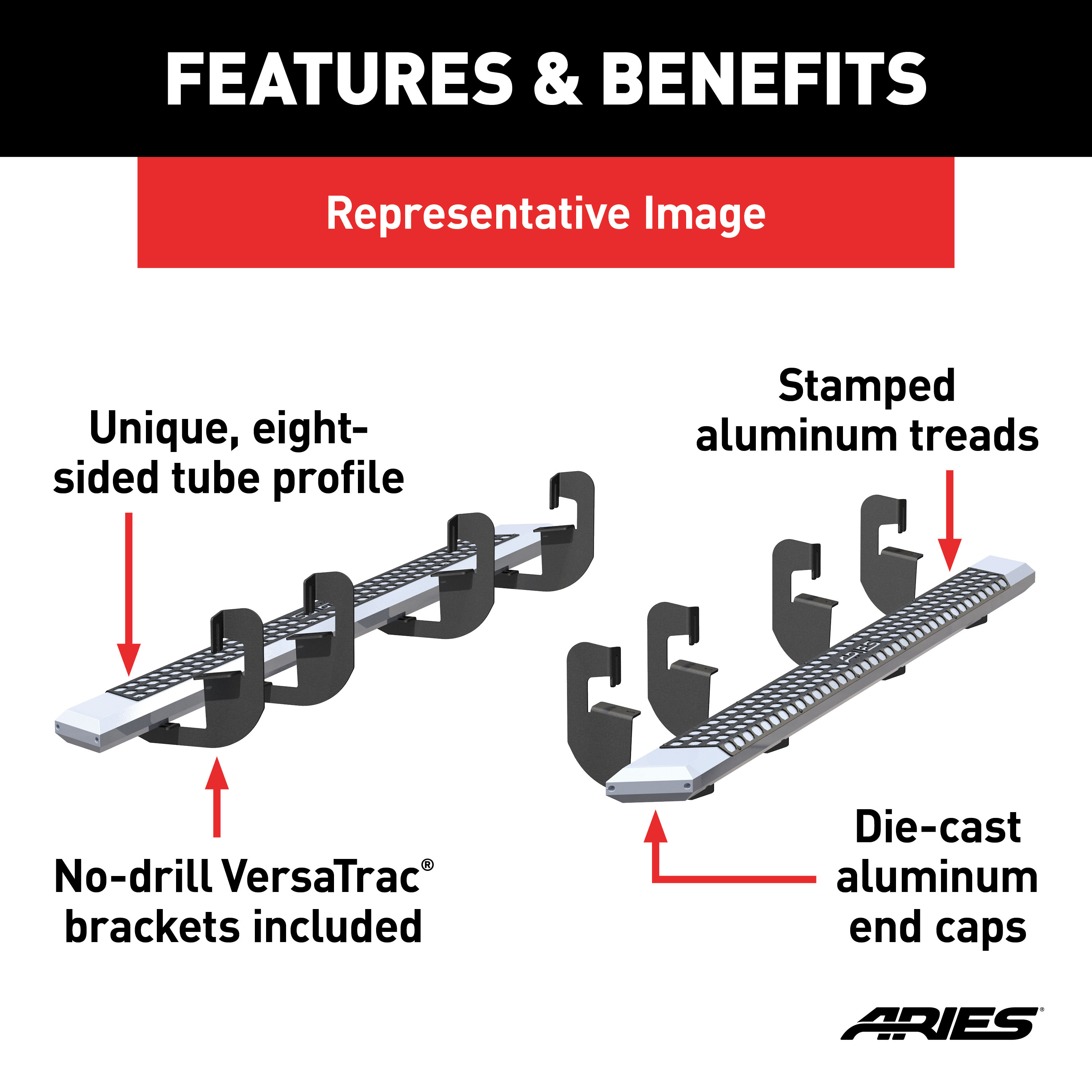 ARIES 2555024 AdvantEDGE Chrome Aluminum 91-Inch Truck Running Boards, Select Ford F-250, F-350, F-450 Super Duty thumbnail 3