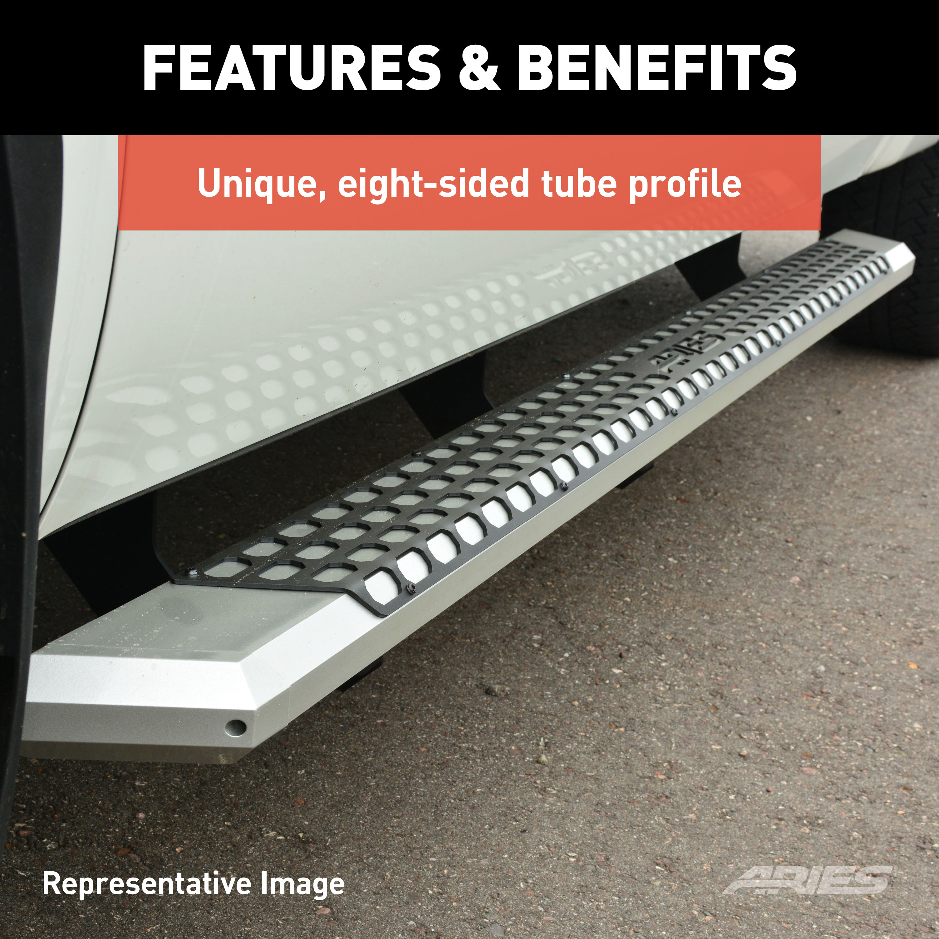 ARIES 2555024 AdvantEDGE Chrome Aluminum 91-Inch Truck Running Boards, Select Ford F-250, F-350, F-450 Super Duty thumbnail 4