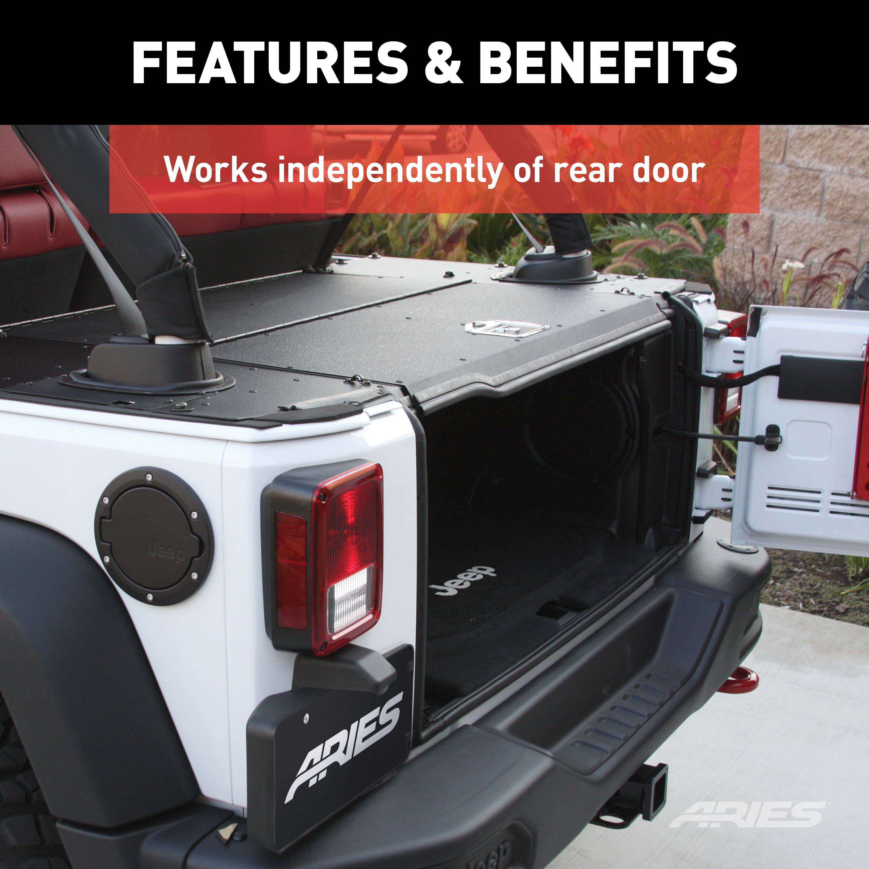 ARIES 2070465 Black Aluminum Cargo Cover Storage Box Lid, Select Jeep Wrangler JK Unlimited thumbnail 4