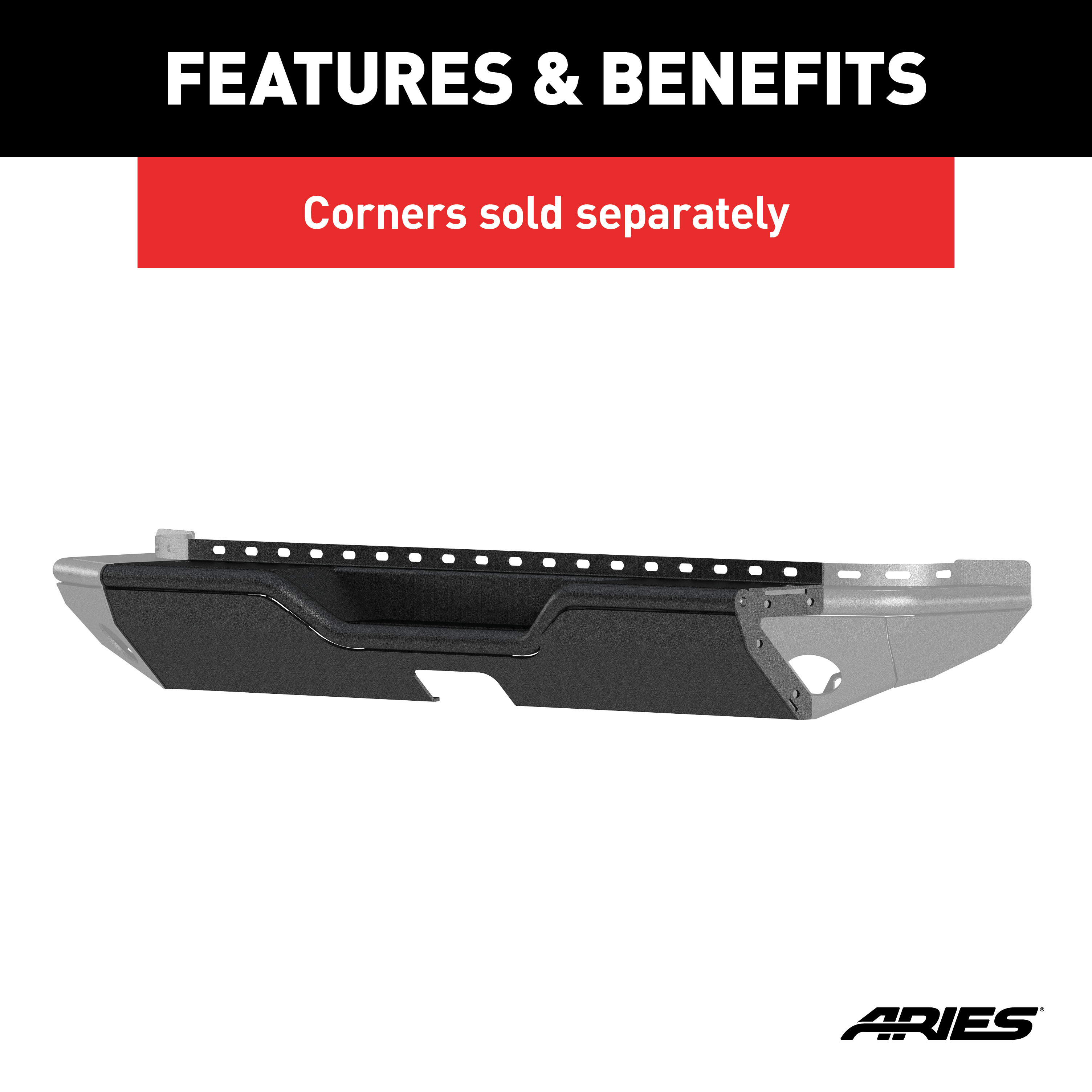 ARIES 2081025 TrailChaser Black Aluminum Rear Bumper Center Section Only, Select Jeep Wrangler JL thumbnail 2