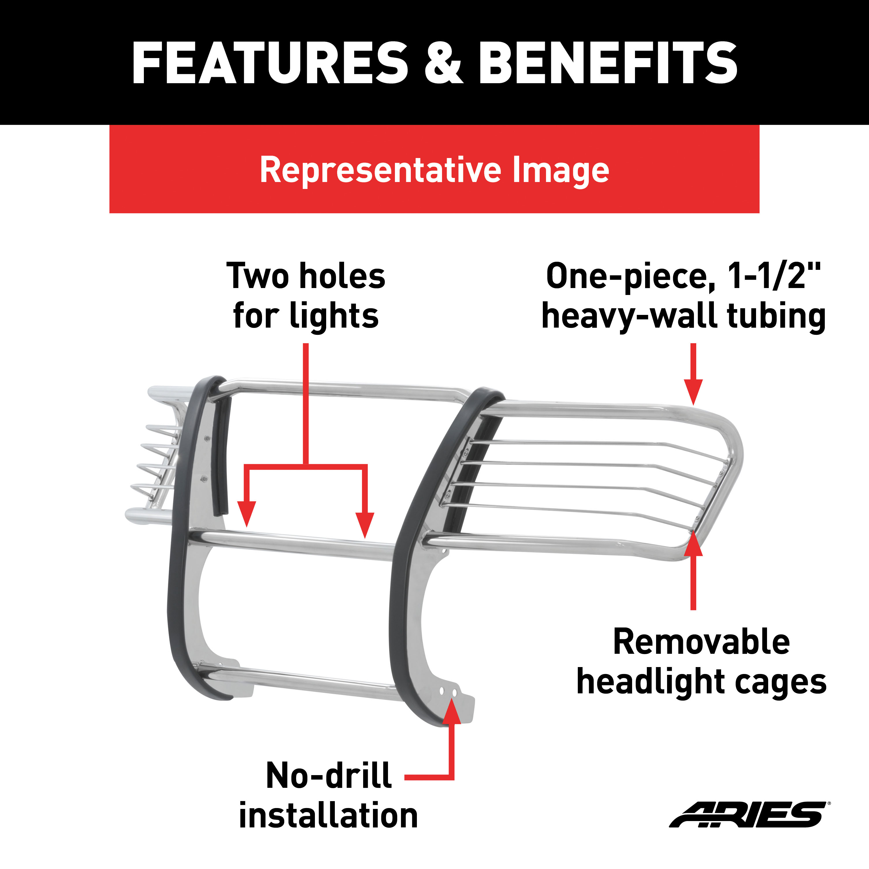 ARIES 3056-2 1-1/2-Inch Polished Stainless Steel Grille Guard, No-Drill, Select Ford F-150, Lincoln Mark LT thumbnail 4