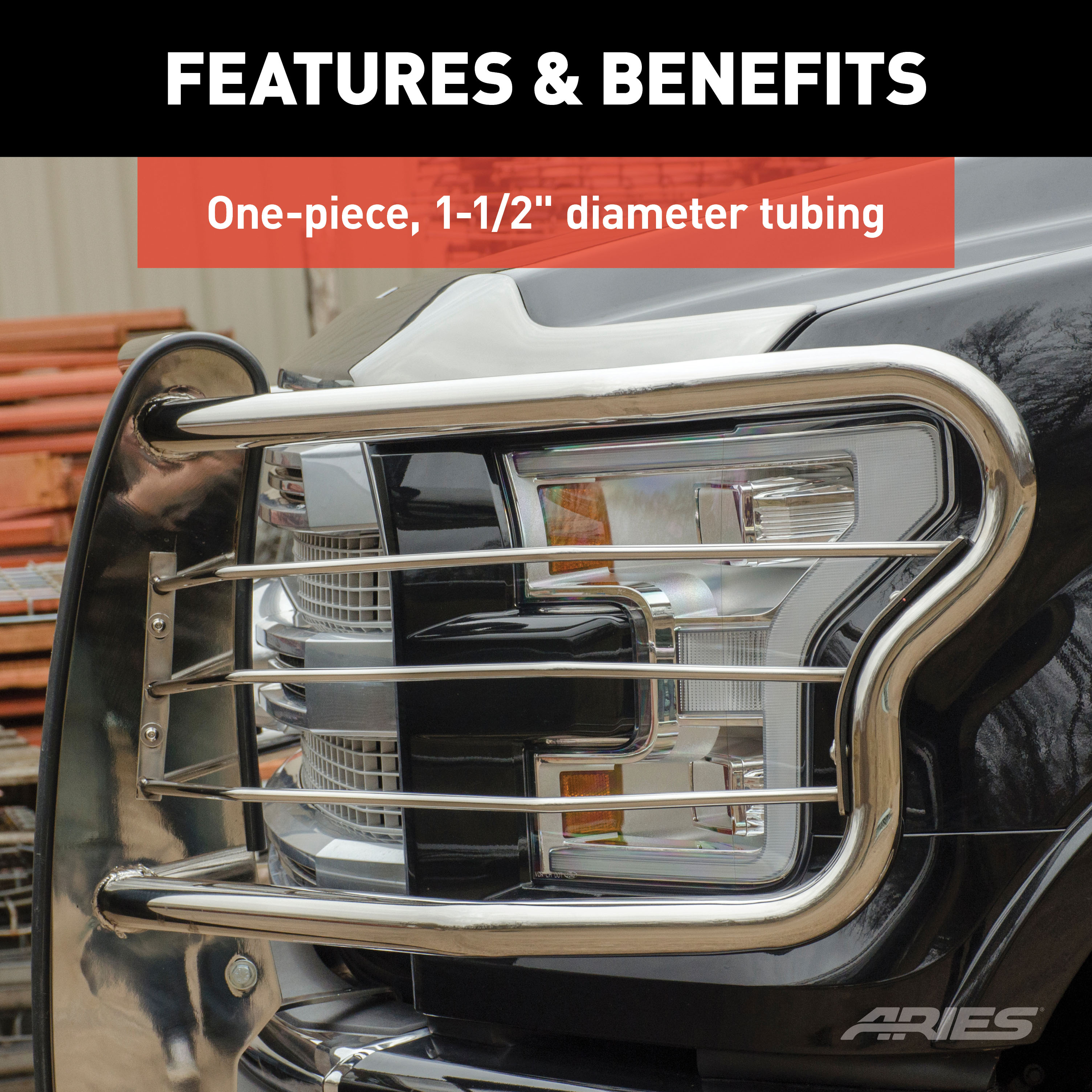 ARIES 5058-2 1-1/2-Inch Polished Stainless Steel Grille Guard, No-Drill, Select Dodge, Ram 1500 thumbnail 6