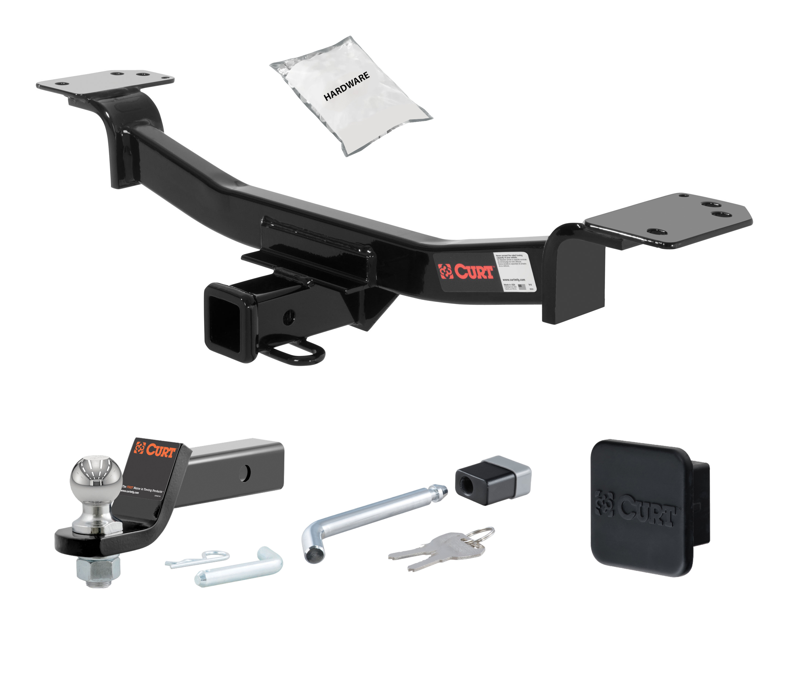 04 - 10 KIA Sportage Convertible 2in. CURT Trailer Hitch + Ball Mount + Cover + Lock Kit HWA1641 thumbnail 0